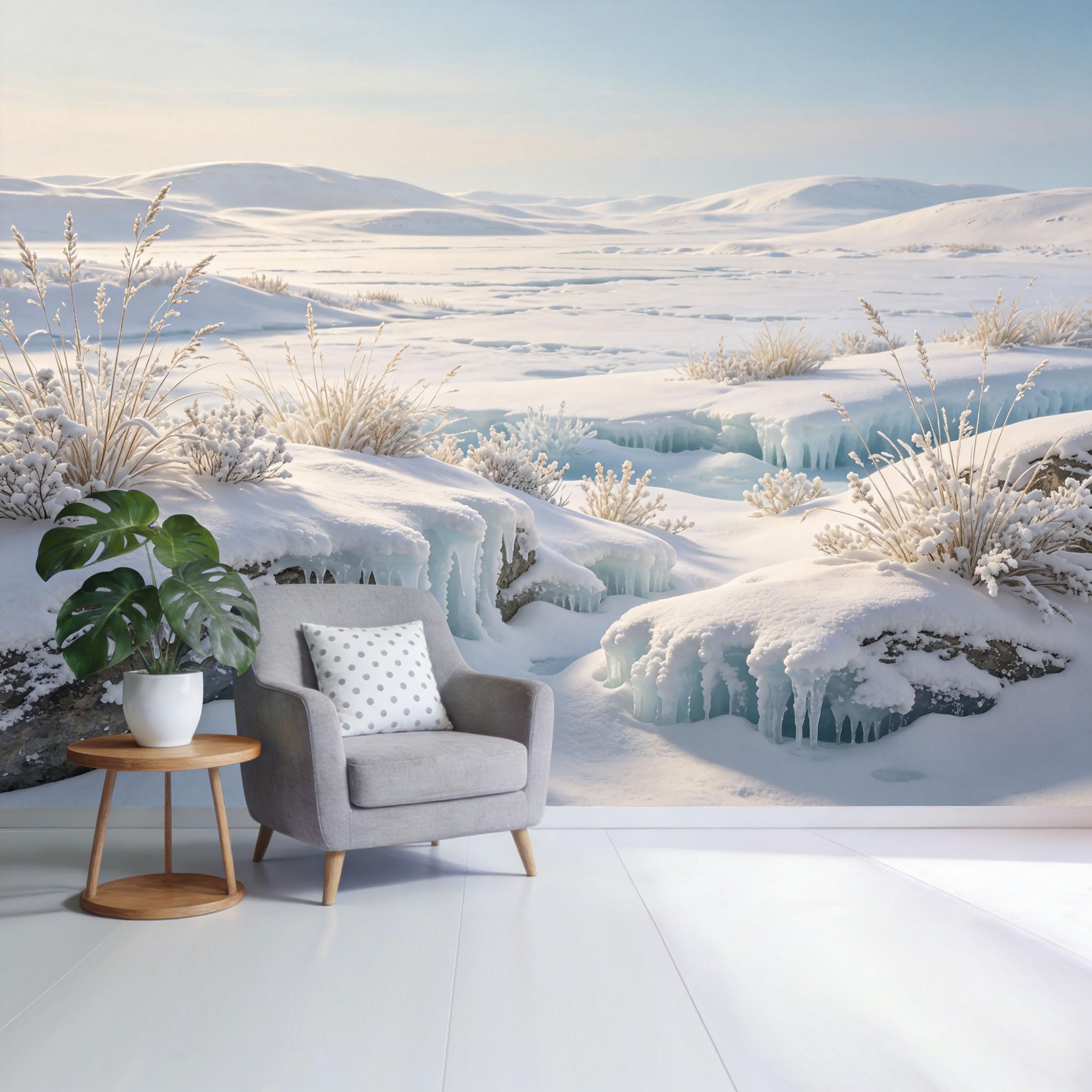 Custom Size Wall Mural Frozen Winter Landscape Snowy Mountains and ICY Meadow Botanical Frost Scene SelfAdhesive Wall Fabric Removable Wallpaper for Home Office Decor