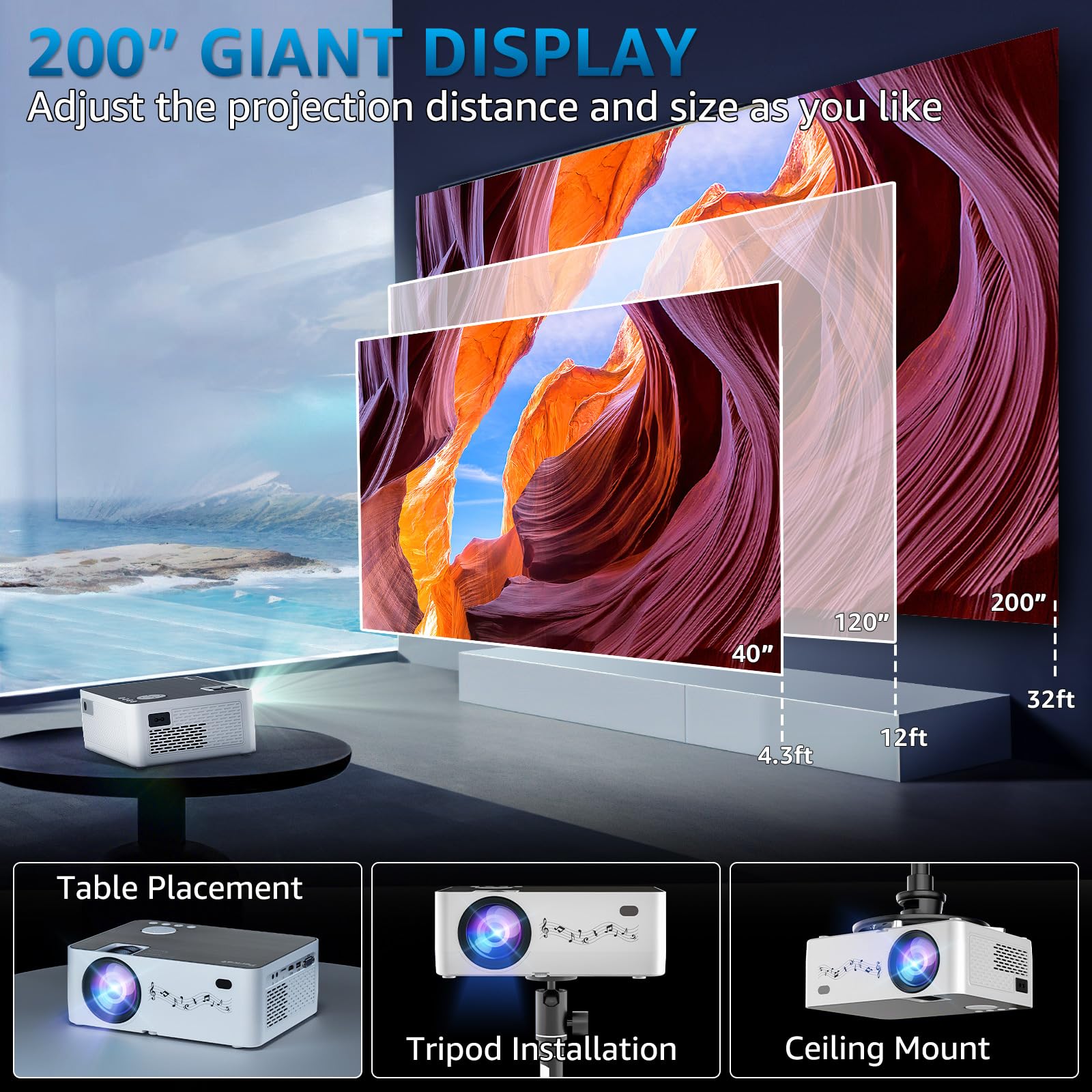 Messa a fuoco elettrico] FresHDEW Proiettore WiFi 5G con proiettore Bluetooth Nativo 1080P, tecnologia LCD 26000L Home Cinema Outdoor Cinema Video Proiettore con Treppiede per iOS/Android/TV Stick