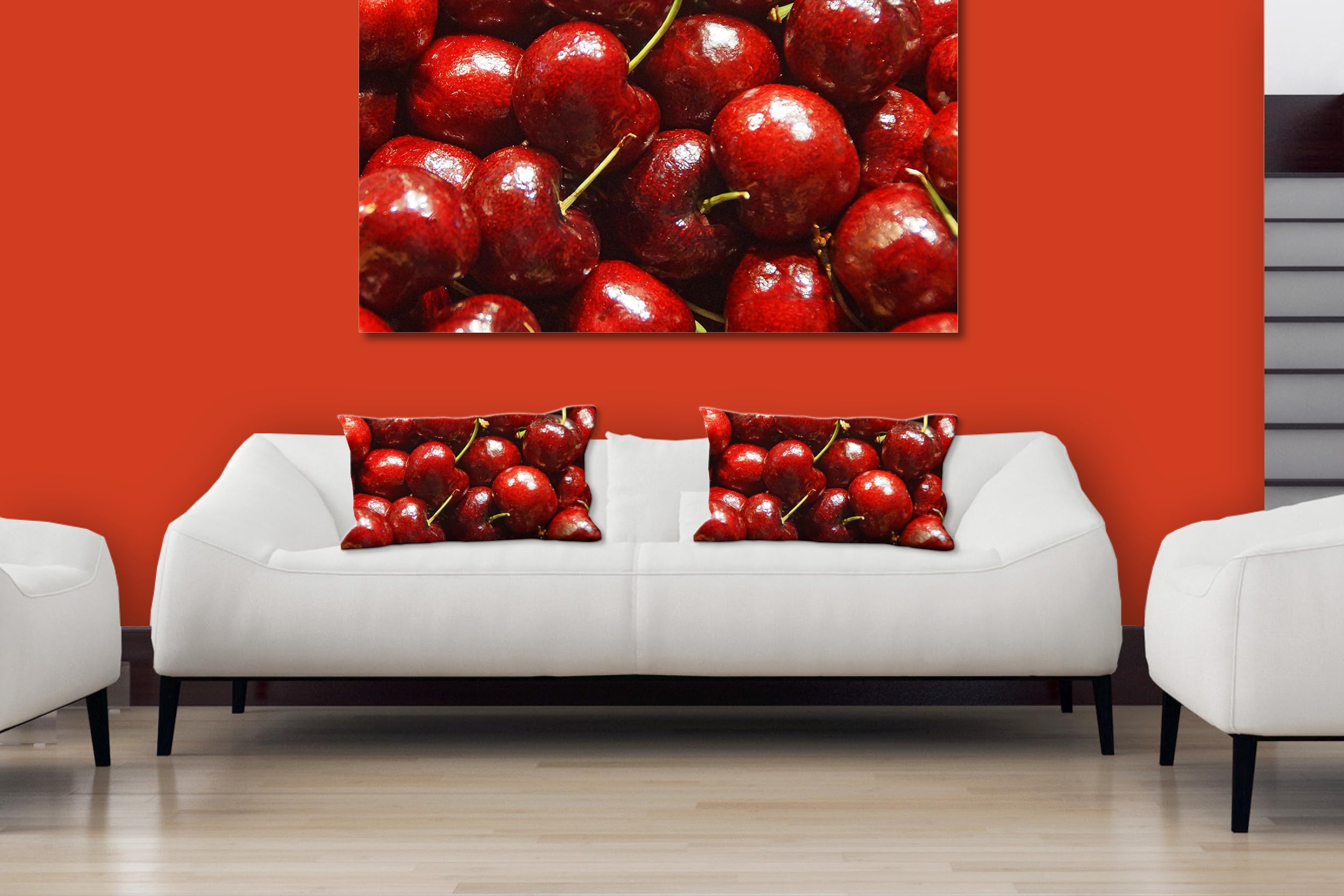 Juego de Fundas de cojín con Foto (2 Unidades) 80 x 40 cm | a juego con el mural - Cojines decorativos - Diseño: frutas 8 - cerezas frutas mercado de alimentos