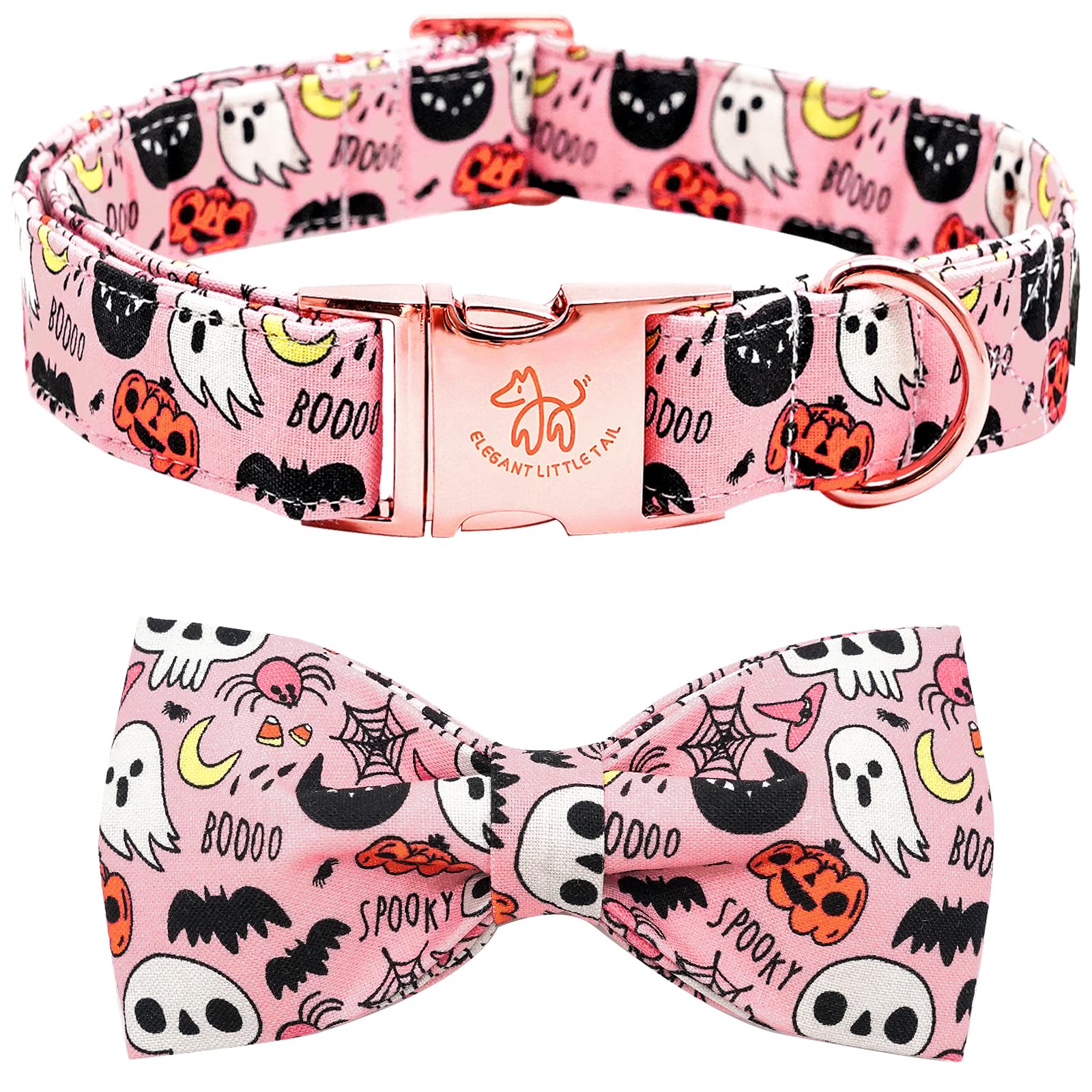 Elegant little tail Dog Collar with Bow - Fall Dog Collar Halloween Pumpkin Bow Girl Boy Pet Collar Soft Dog Bowtie Collars for Small Dogs