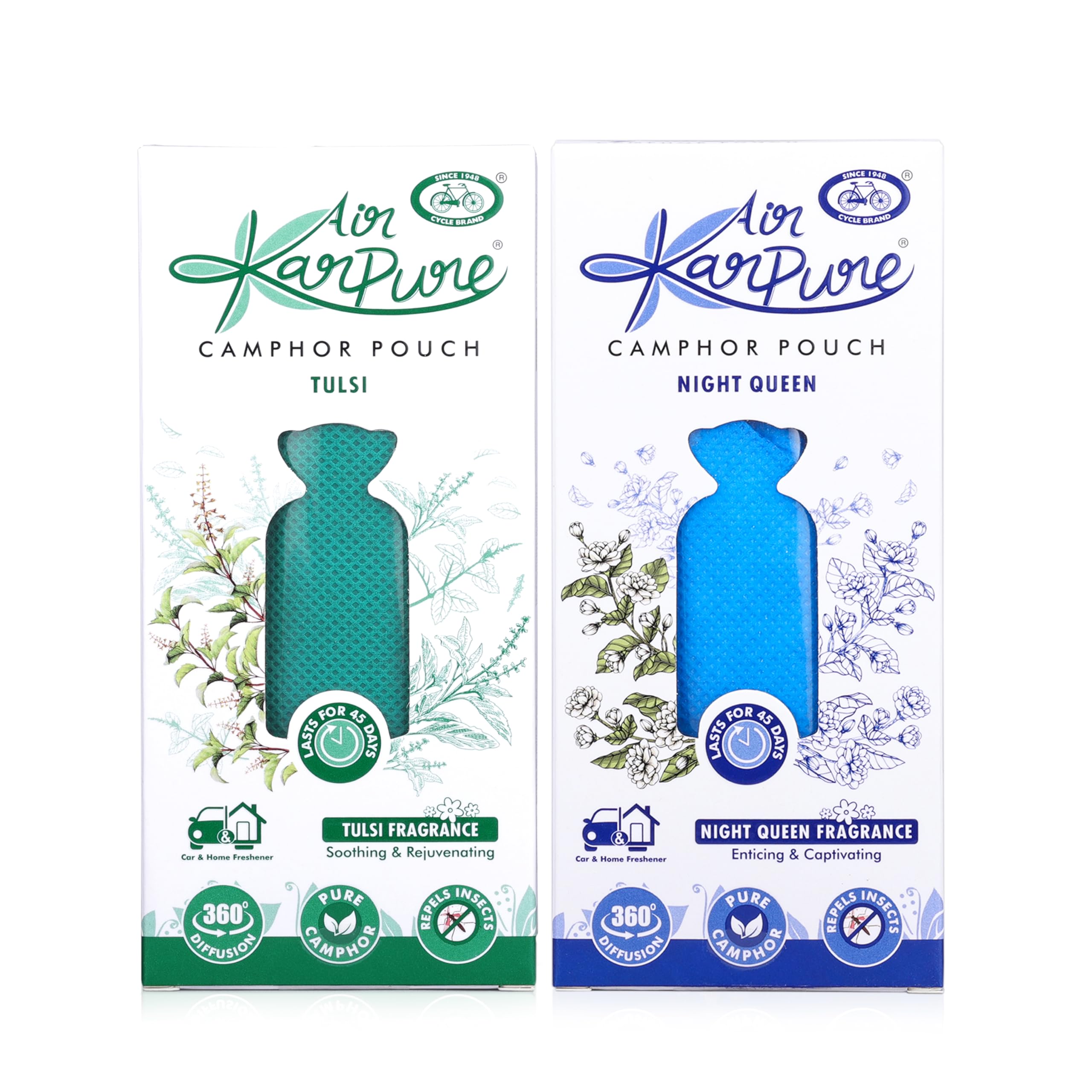 Cycle Pure Karpure Camphor Pouch - Pack of 2 | Air Freshener for Wardrobe, Home, Office, Bathroom, Car | Night Queen, Thulsi | Lasts up to 45 days (B0D83BMZWM) Amazon Price History, Amazon Price Tracker