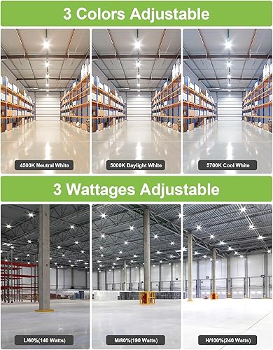 Miniatura 3 de KUKUPPO Luz LED de alta bahía de 240 W, 190 W, 140 W, ajustable, 4500 K, 5000 K, 5700 K, luz de tienda UFO de alta bahía ajustable con enchufe, 0-10
