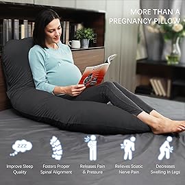 MOON PARK Pregnancy Pillows for Sleeping - U Shaped Full Body Maternity Pillow with Removable Cover - Support for Back, Legs, Belly, HIPS - 57 Inch Pregnancy Pillow for Women - Black