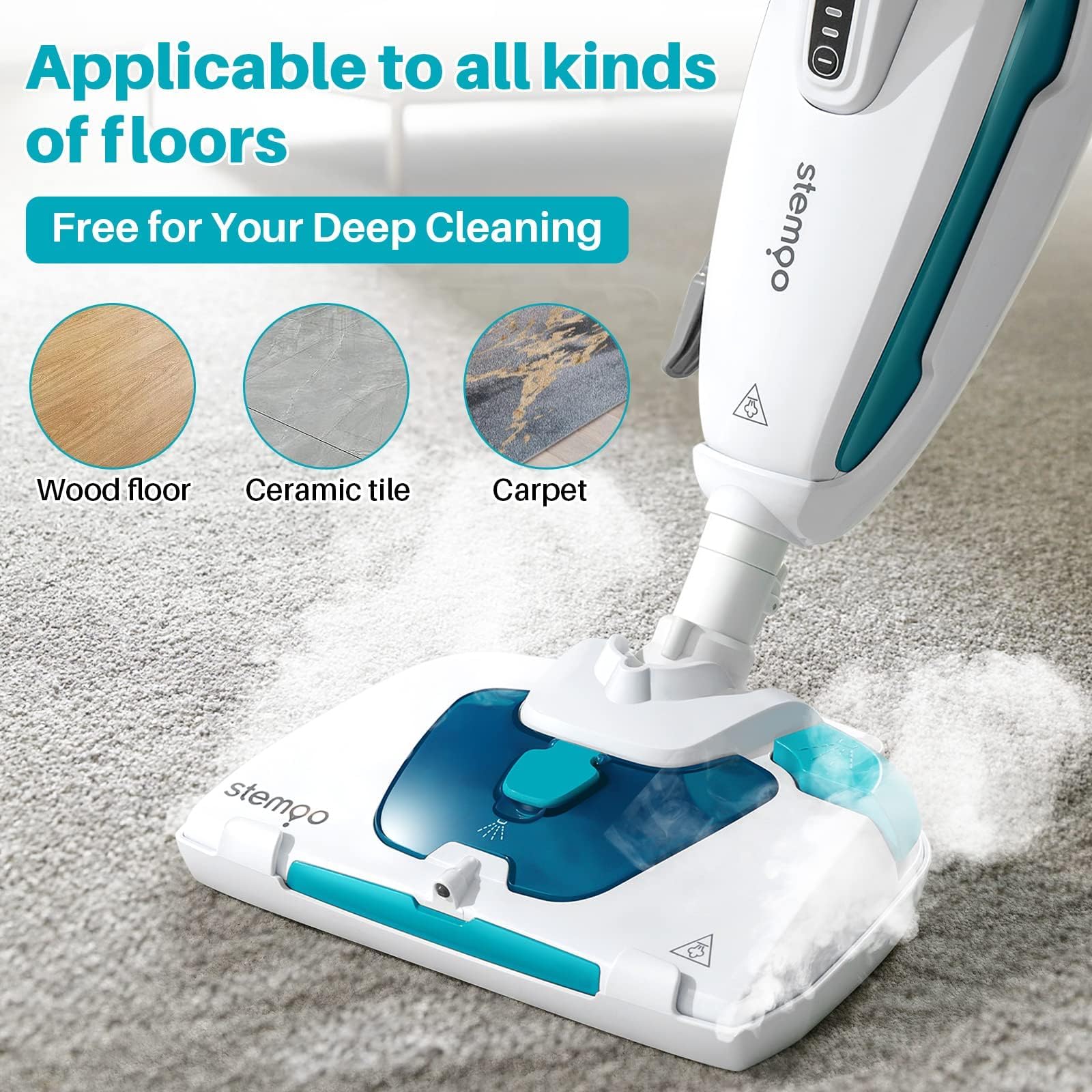 331641 Pulitore a vapore, Verticale e Portatile, Doppio Serbatoio D'acqua, Scopa a Vapore Lavapavimenti Steam Mop 19in1
