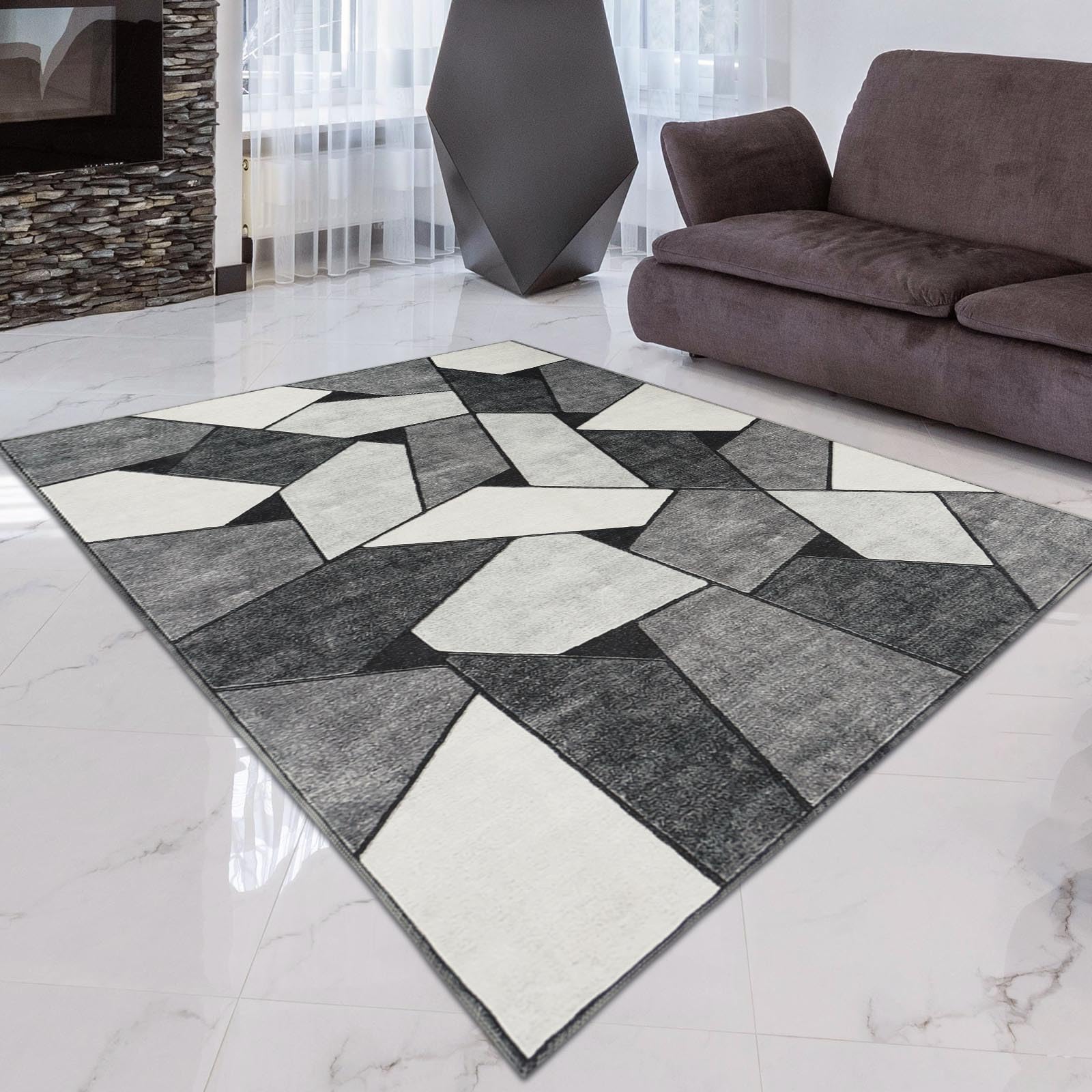 Betadistor Non Slip Area Rugs for Bedroom - Soft Short Pile Large Living Room Grey Rug 120 x 160cm 302-12120 — image 1