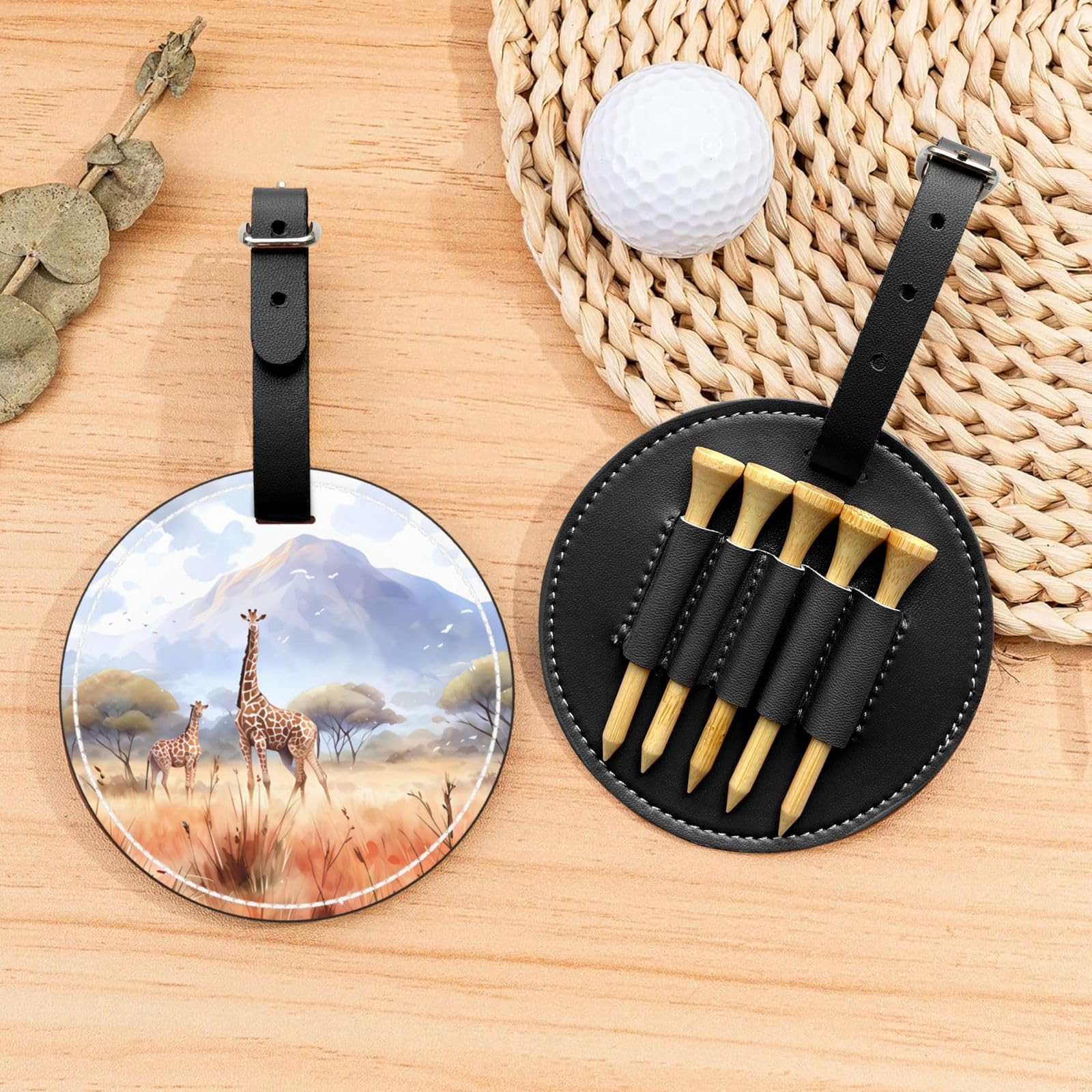 African Savanna Giraffe Black Printed Golf tee Storage Bag - Portable Design, Easy to Organize tee