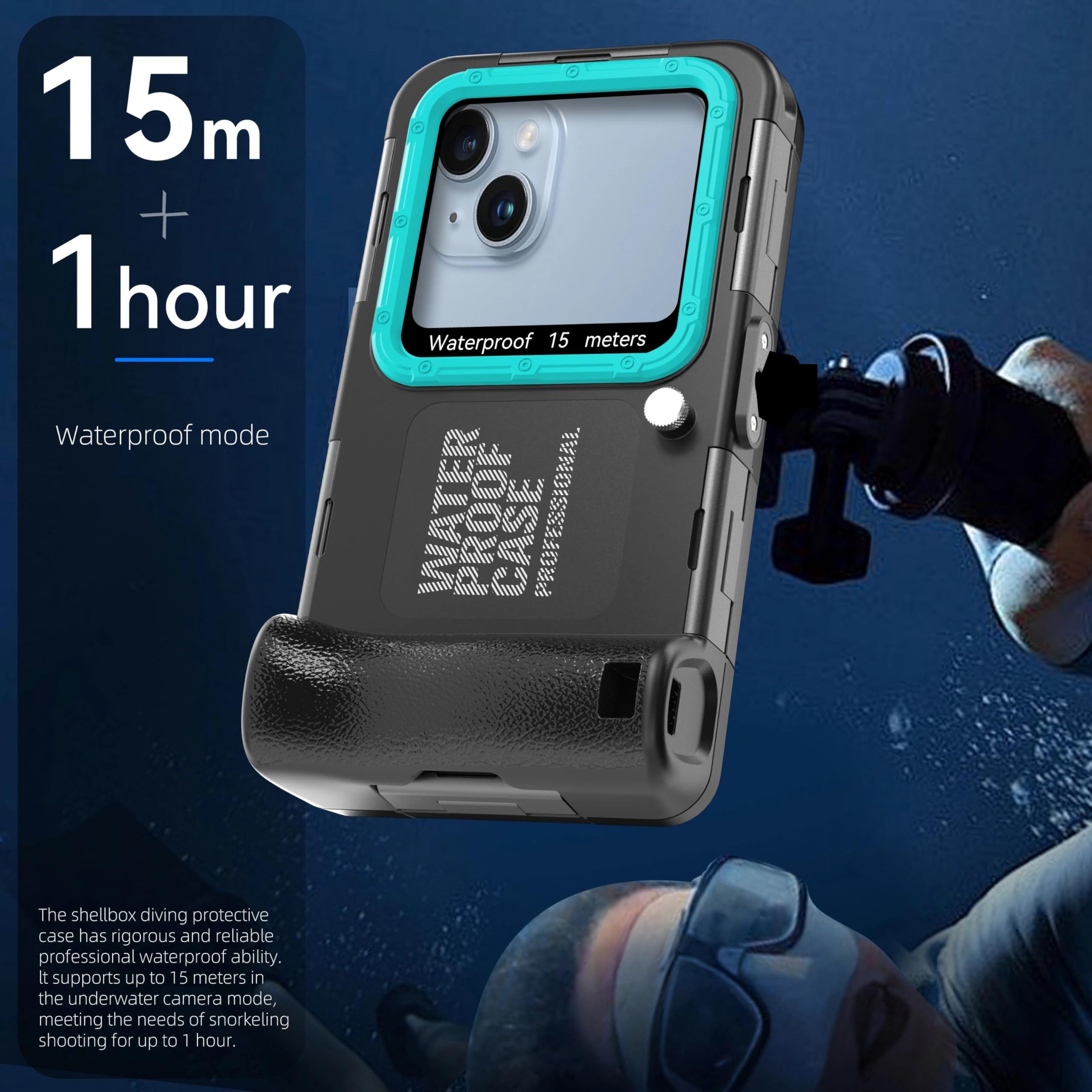 Funda de teléfono de buceo submarino para iPhone 17/16/15/14/13/12/11 Pro Max/XR/XS y más, protección profesional [15 m/50 pies], funda impermeable para esnórquel, surf, fotos y videos (negro