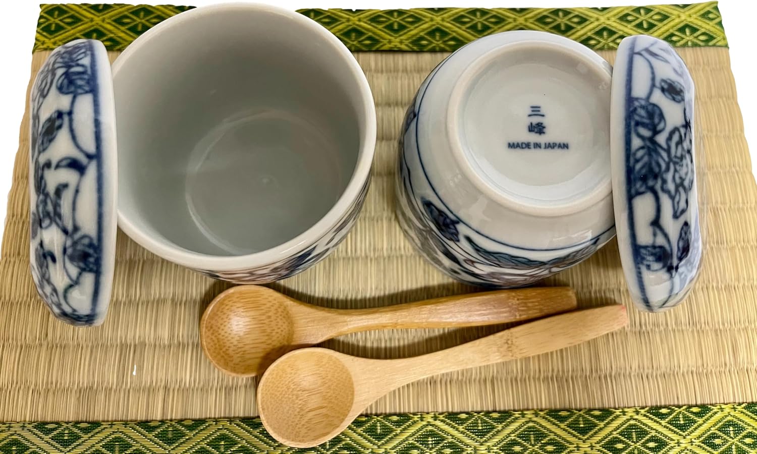 Japanese Porcelain Chawan-mushi Cups with Lid and Spoon 3.43xH3.23 Inches, 7.1Fluid Ounces, Peony floral pattern Mino Ware, Set of 2, from Japan TR20835