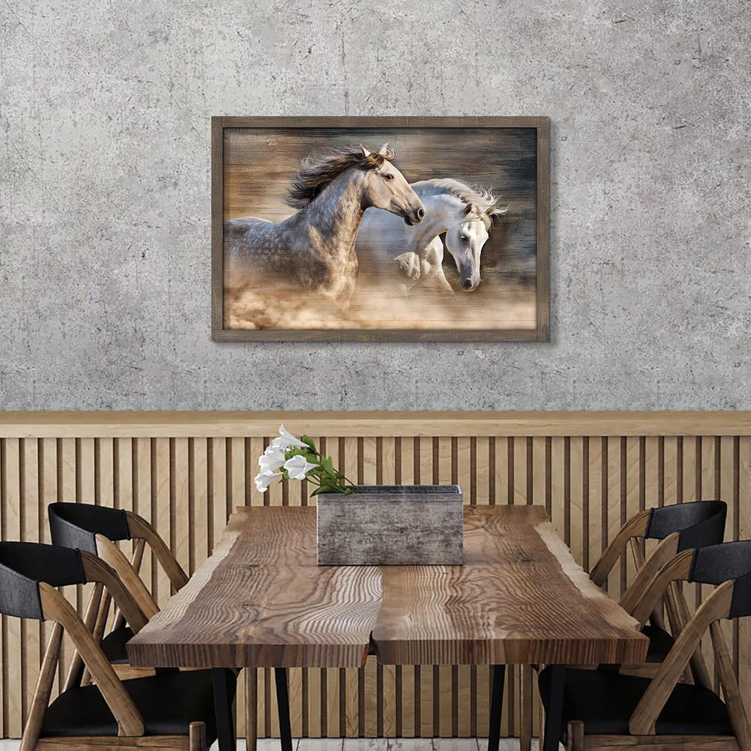 Horses Running Wall Art Large: Western Art Horses Framed Wildlife Pictures Artwork Animal Paintings Living Room(24X36)