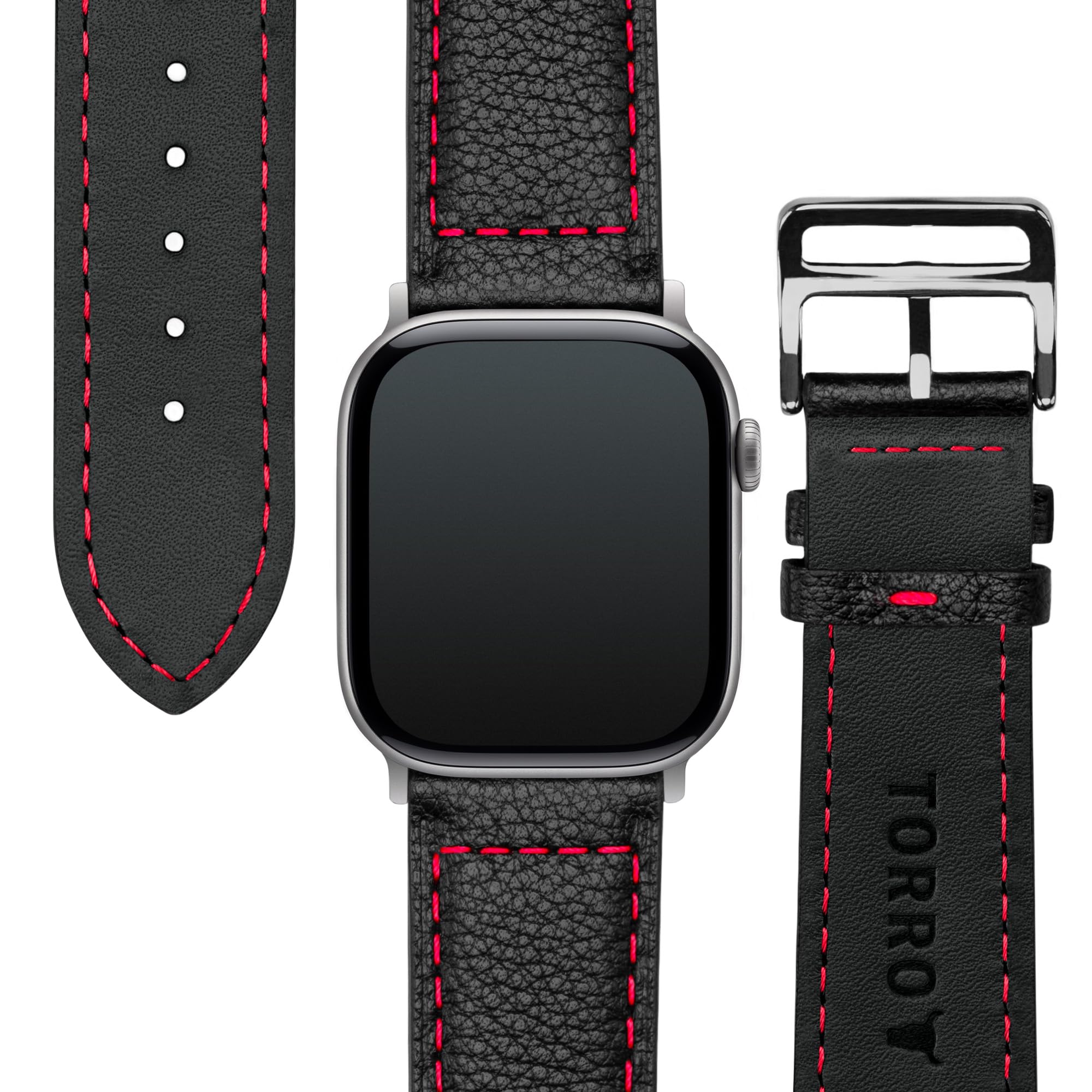 TORRO Lederarmband für Apple Watch Alle Serien, SE und Ultra - Echtes Lederarmband mit Edelstahlschließe
