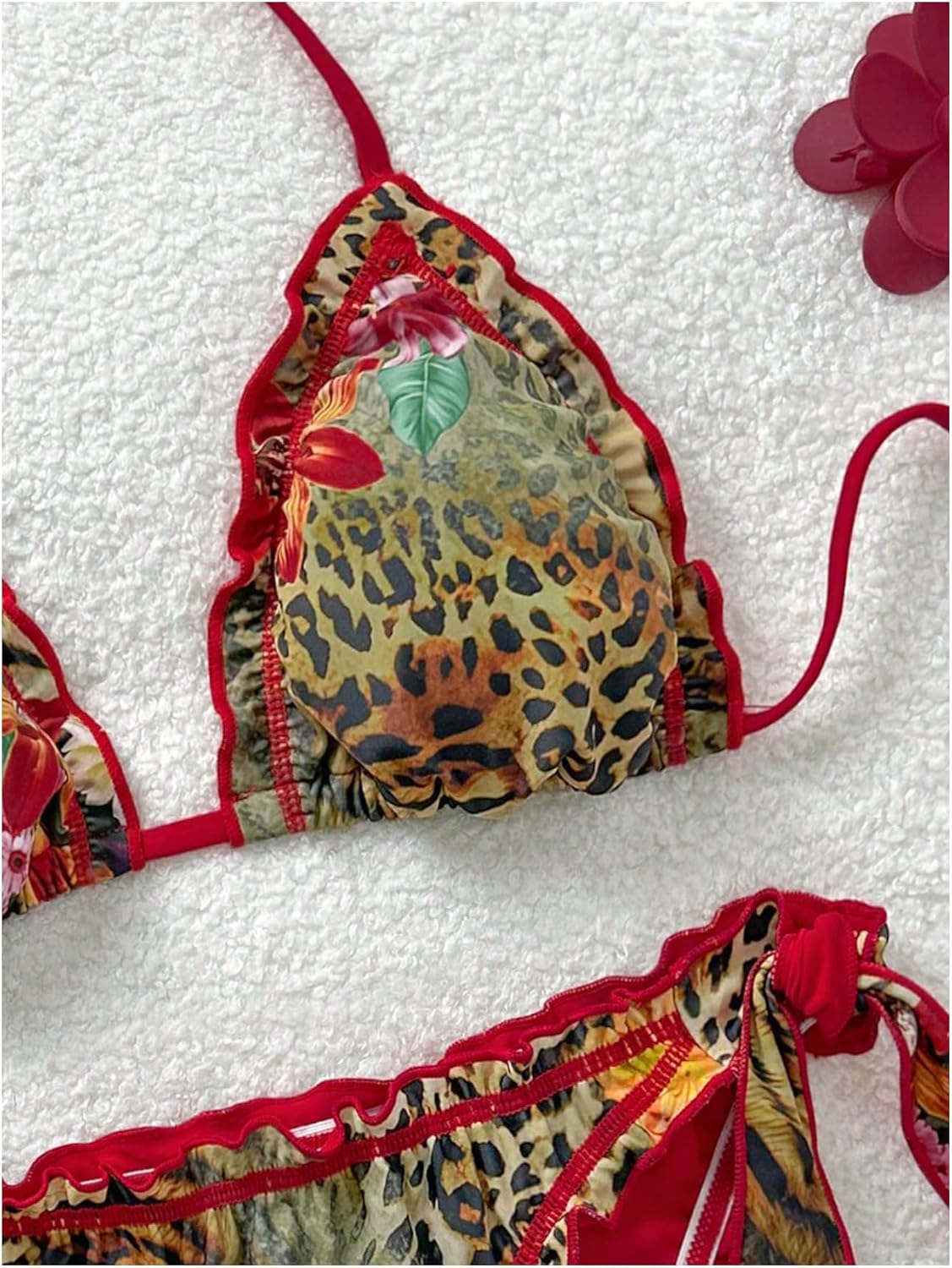 SOLY HUX Women's Floral Leopard Swimsuit Halter Triangle Tie Side String Bikini Set Two Piece Bathing Suit Beach Wear