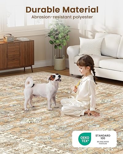 Miniatura 5 de HOMFINE Alfombra lavable a máquina de 5 x 7 pies, diseño vintage con alfombras antideslizantes para sala de estar, dormitorio, alfombra con