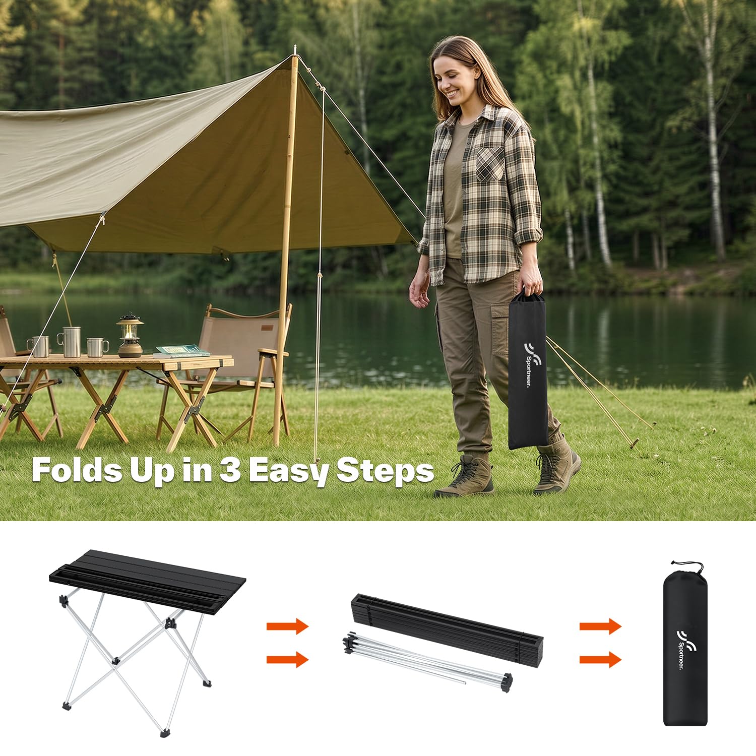 Sportneer Table de Camping Portable, Table Exterieur Pliante ultralégère Cadre en Aluminium de Haute qualité pour Les activités en Plein air, Randonnée Exterieur Peche Pique-Nique Barbecue Voyage