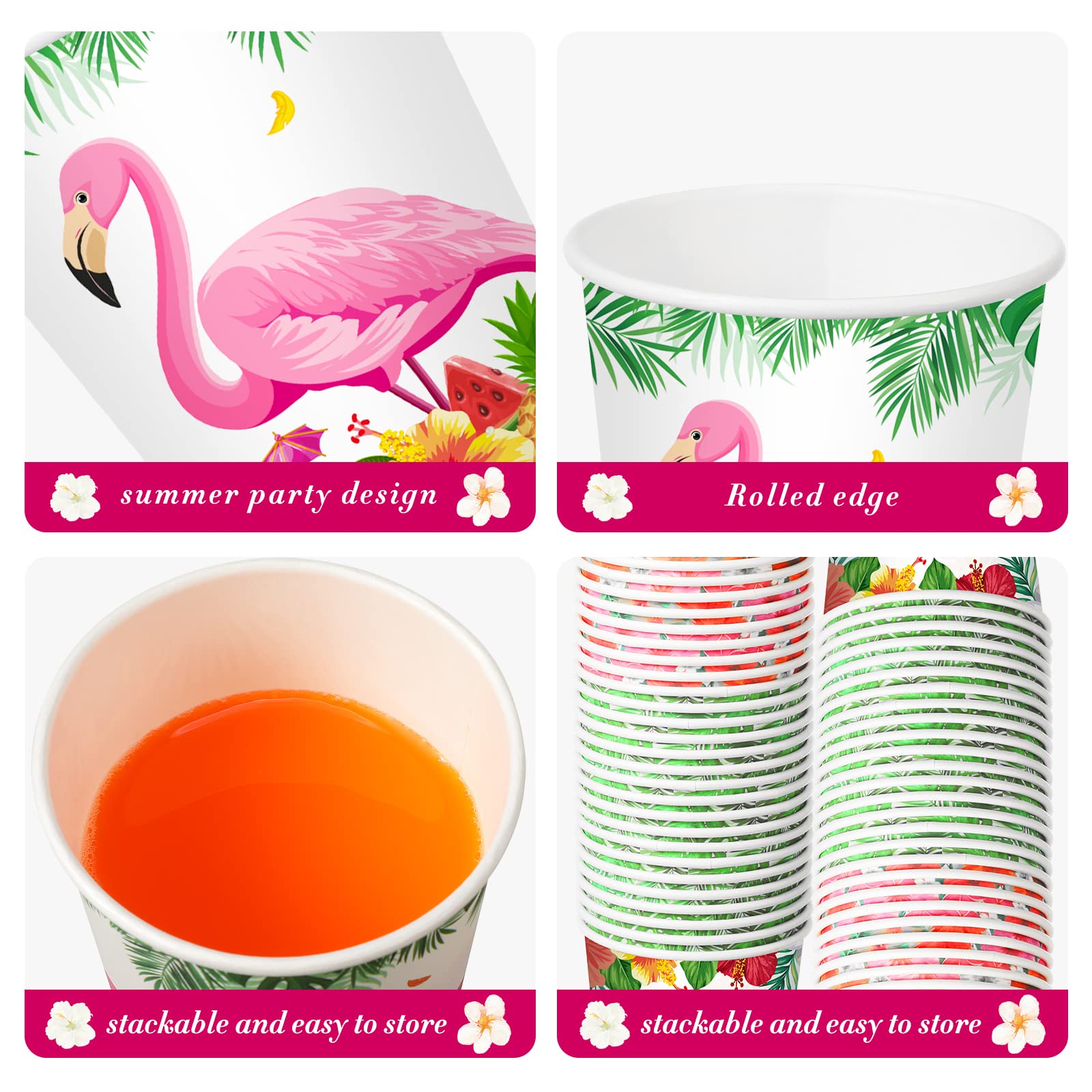 Roshtia 100 Pieces Summer Party Paper Cups Bulk 9 Oz Hawaiian