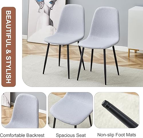 Miniatura 3 de Juego de 6 sillas de comedor con mesa y sillas  Moderno asiento tapizado de lino y algodón con diseño ergonómico para cocina y comedor, gris, 6
