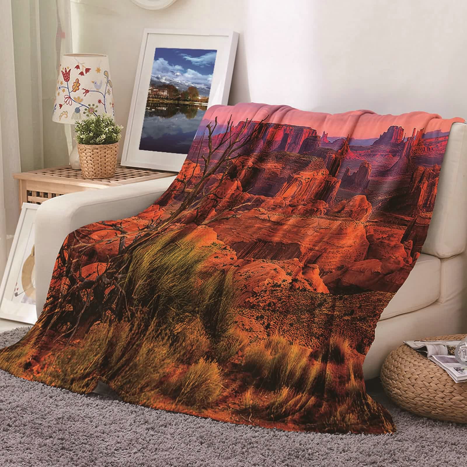 Aeici Couverture Polaire, Couverture Laine Flanelle Couverture 160x200 cm Montagnes et Rivières Couverture Canapé pour Salon Lit