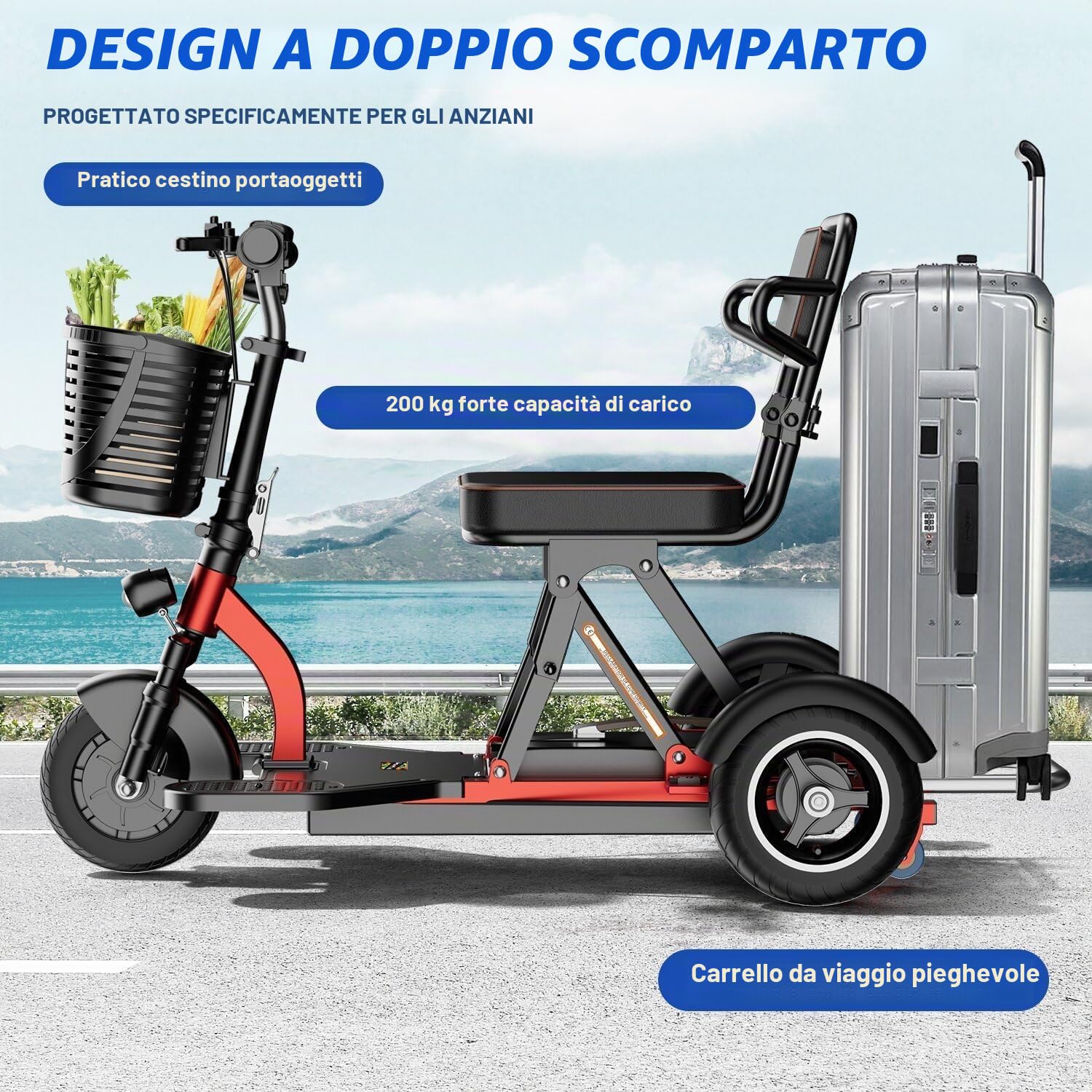 Scooter per Disabili per anziani carico massimo 150 kg 4 ruote design anti ribaltamento City Mobility Scooter per Persone con Mobilità Ridotta Sedia a Rotelle