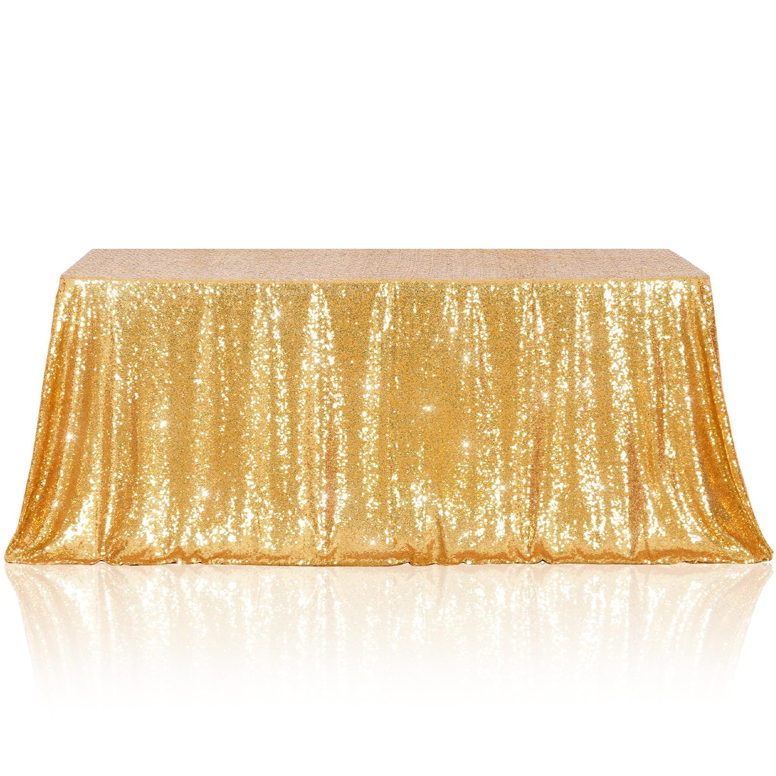 3E Home Gold Sequin Tablecloth,Rectangle Sequin Table Cover for Wedding Halloween Christmas Party Banquet 90" X 132" (229cm X 335cm)