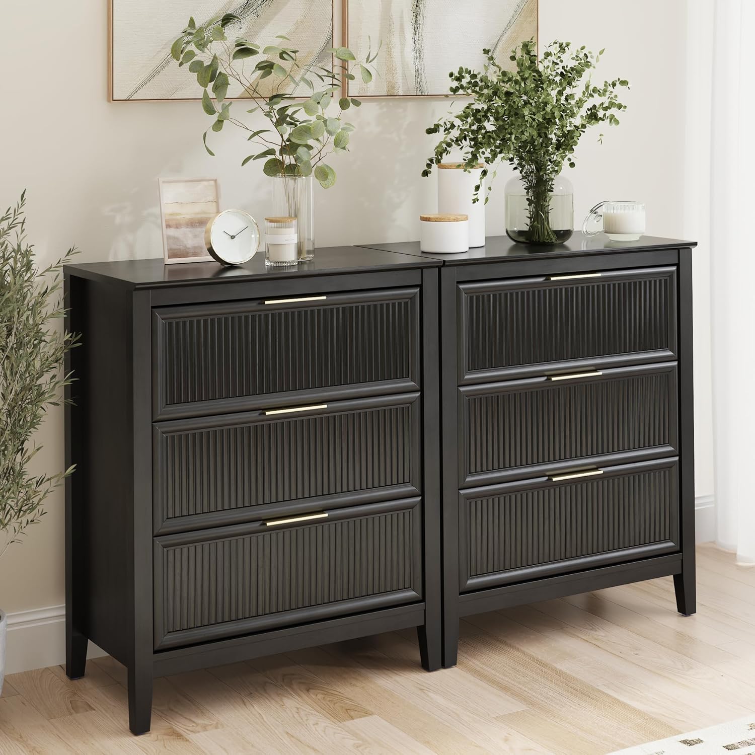 Bush Home 3 Drawer Dresser - Set of 2, Bedroom Furniture and Storage, Camille Collection, Onyx Birch
