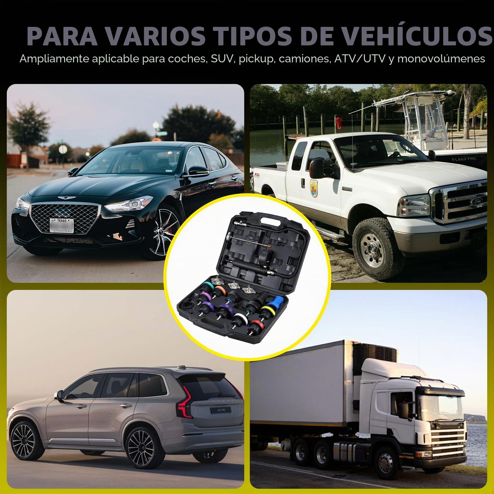 FreeTec 18 pzas Probador Presion Radiador, Universal Probador Presion Circuito Refrigeración, Kit Comprobador de Fugas Liquido Refrigerante, Herramientas Radiador Coche con Bomba Adaptador