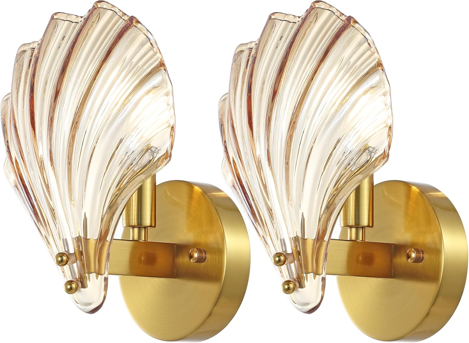 SAFAVIEH Lighting Collection Sirena Amber/Brass Shell Glass Wall Sconce Set of 2 Light Fixture, Ideal for Bathroom, Entryway, Vanity, Foyer, Hallway, Living Room (LED Bulbs Included)