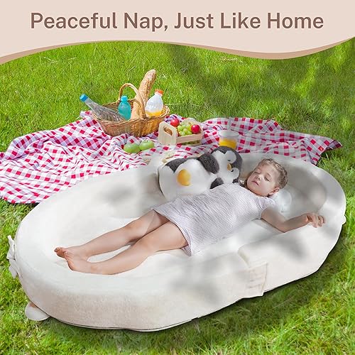 Miniatura 4 de Cama de piso de viaje para niños pequeños, cama portátil para niños pequeños, cama de viaje plegable suave para el hogar, dormir, acampar, cuna