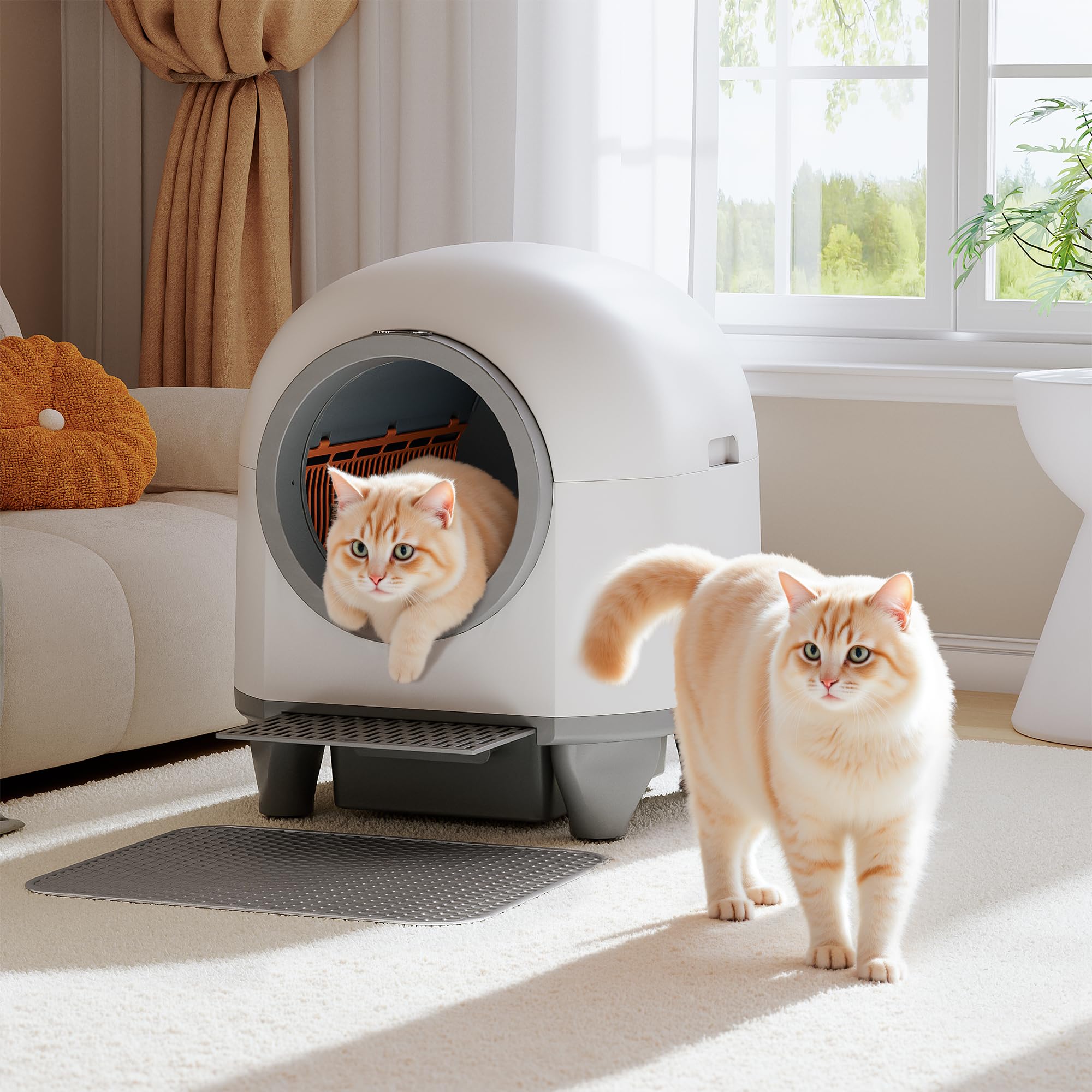 WARCAT Self Cleaning Litter Box Automatic, 90 L Automatic Cat Litter Box for Multiple Cats APP-Controlled with Smart Sensors, Safety Protection,Mat,1 Roll Garbage Bag (Gray) - image 3