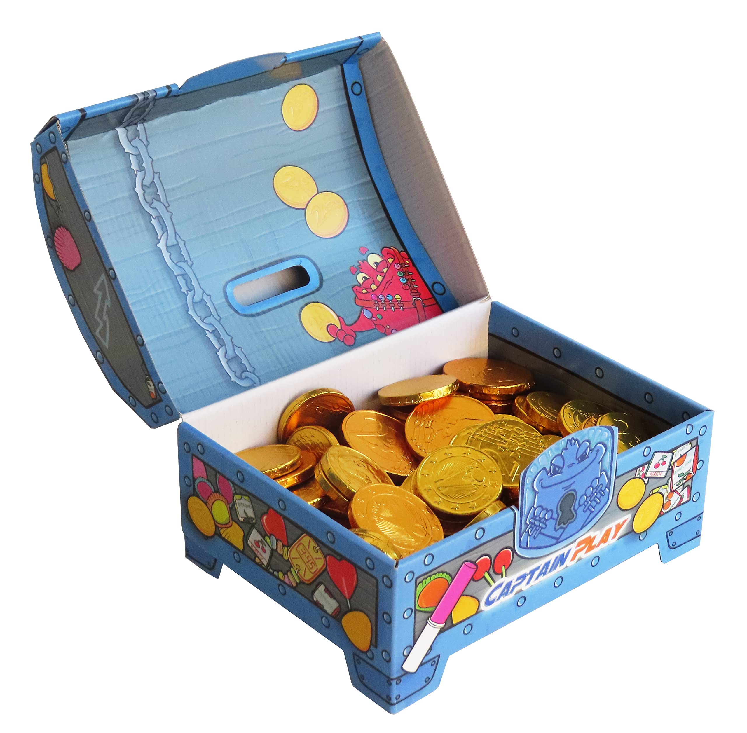 CAPTAIN PLAY Coffre au Trésor avec Pièces d'Or en Chocolat, 700g Pièces d'Or en Chocolat Pirate