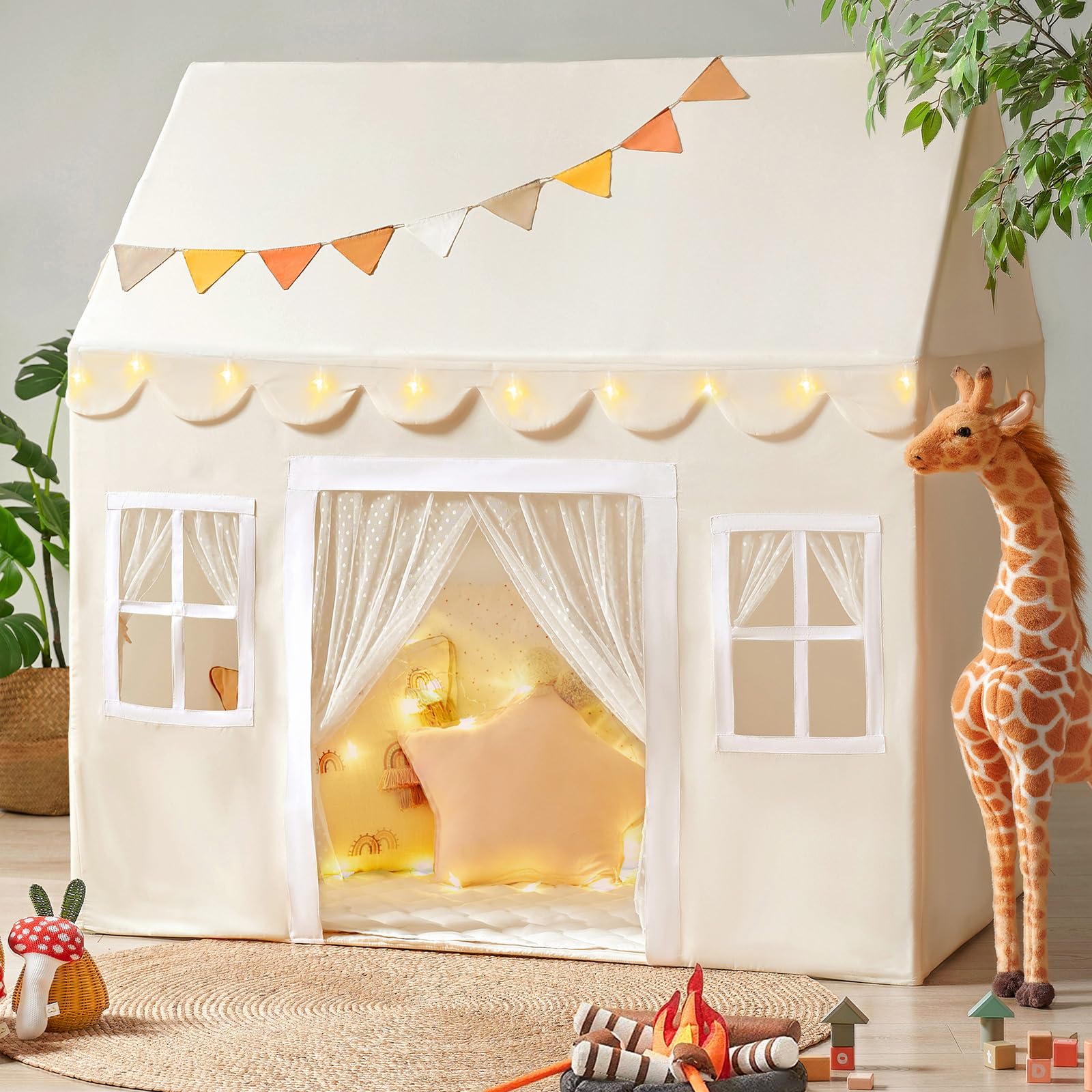 Tiny Land Tienda de Campaña Infantil de Princesa con Tapete y Luces, Sala de Juegos para Niños Pequeños de 3 a 13 años