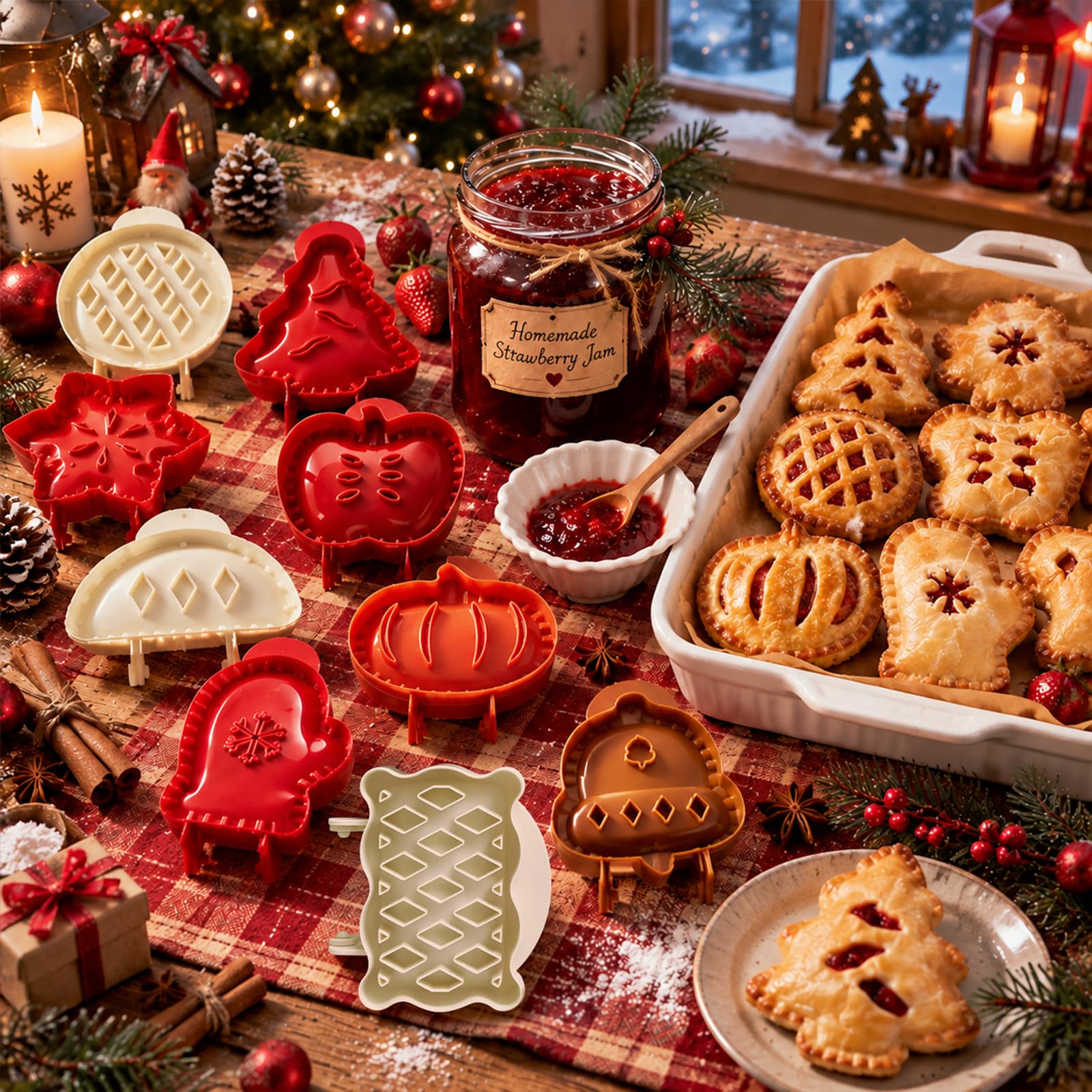 9cs - Set di mini stampi natalizi per torte e biscotti, con 9 forme (fiocco di neve, albero di Natale, mela, ghianda) per feste in casa