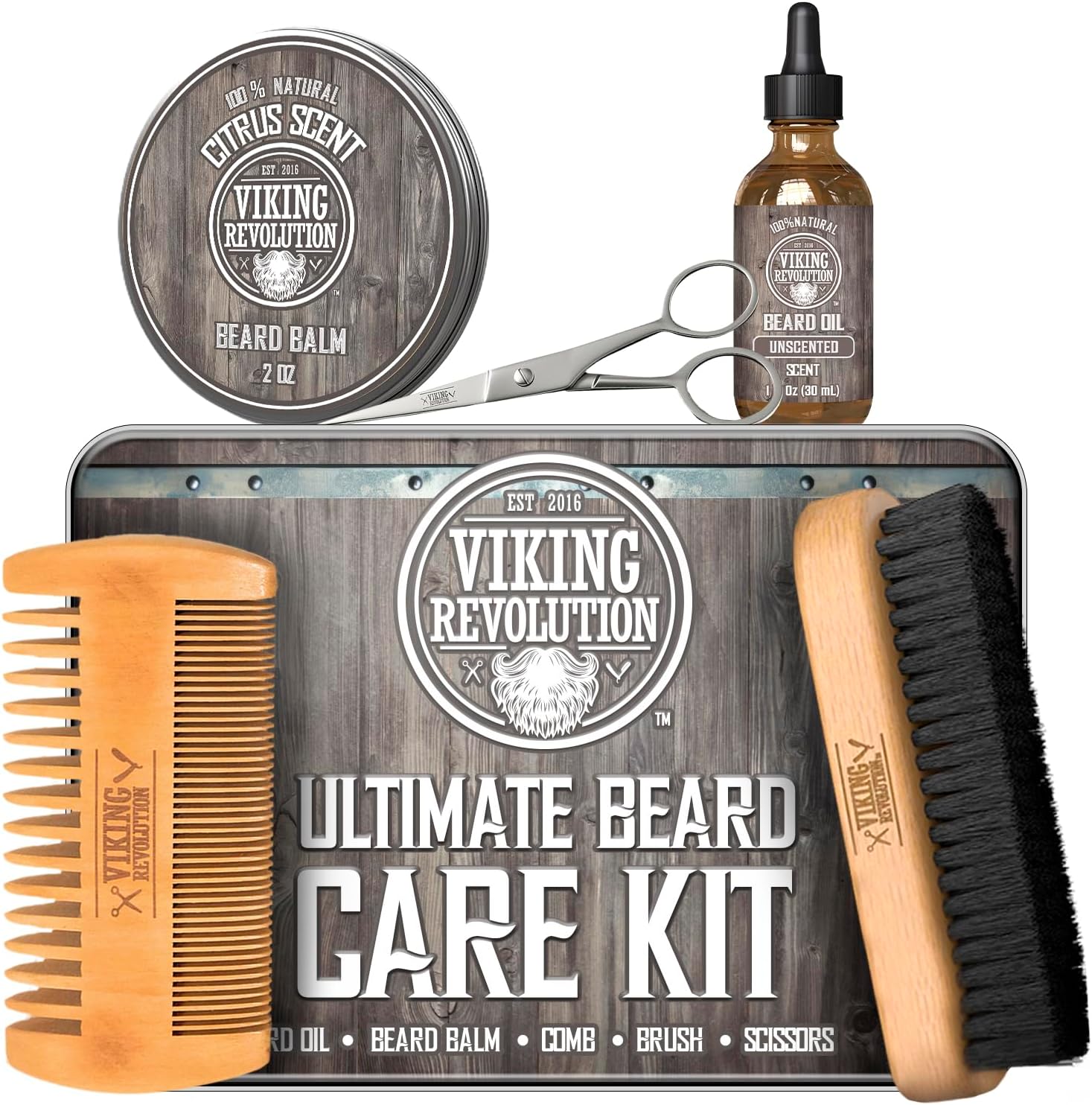 Viking Revolution - Ultimate Beard Kit - Beard Grooming Kit with Beard Brush, Beard Comb, Beard Balm, Beard Oil, Beard & Moustache Scissors - Gifts for Men