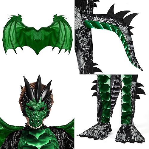 Miniatura 5 de Spooktacular Creations Disfraz de dragón de Halloween para niños, alas de dragón para niños, cola y máscara para disfraz de Halloween