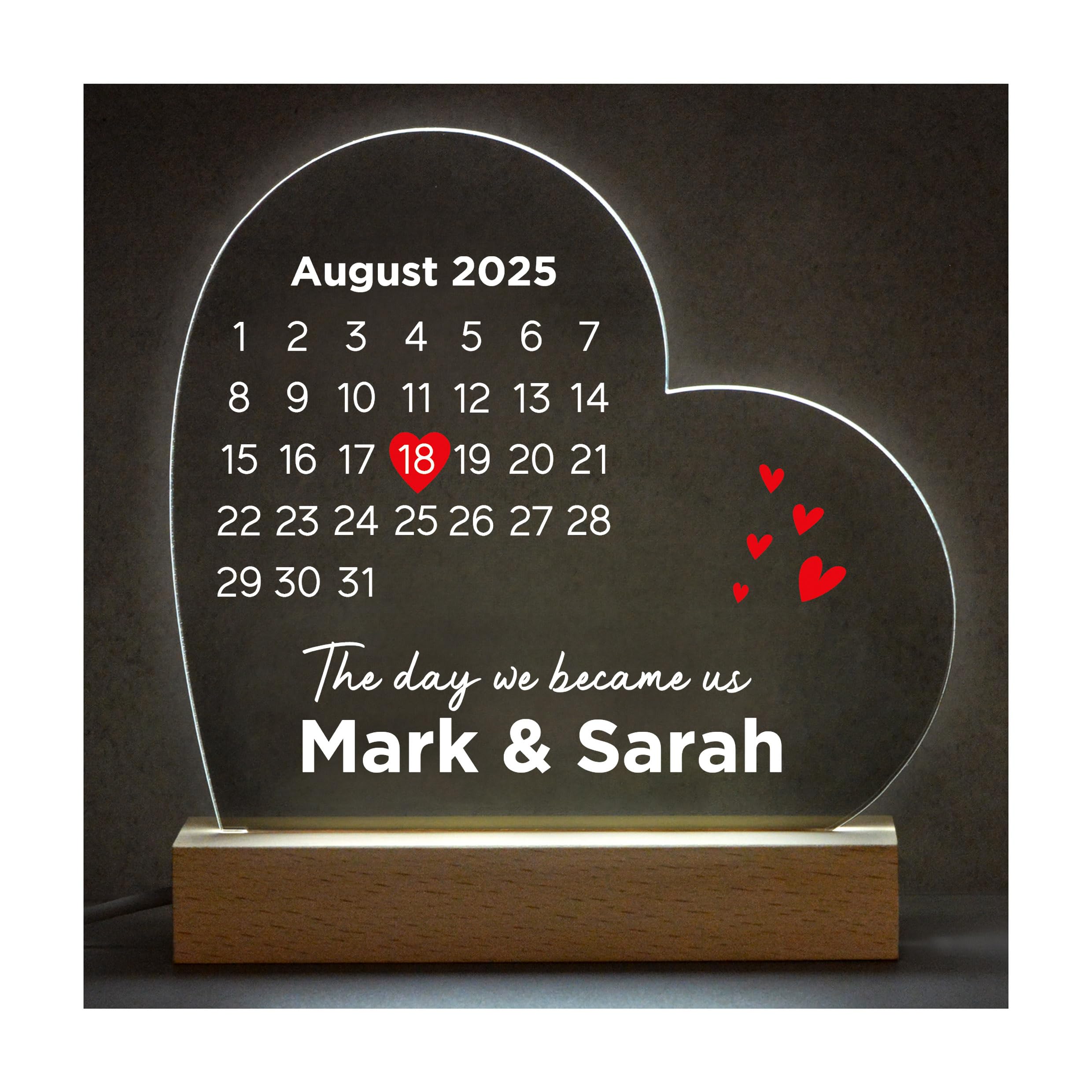 Beecreative Anniversary Wedding Gifts for Him or Her, Personalised LED Night Light for Couples Girlfriend Boyfriend Wife Husband, The Day We Became Us Keepsake