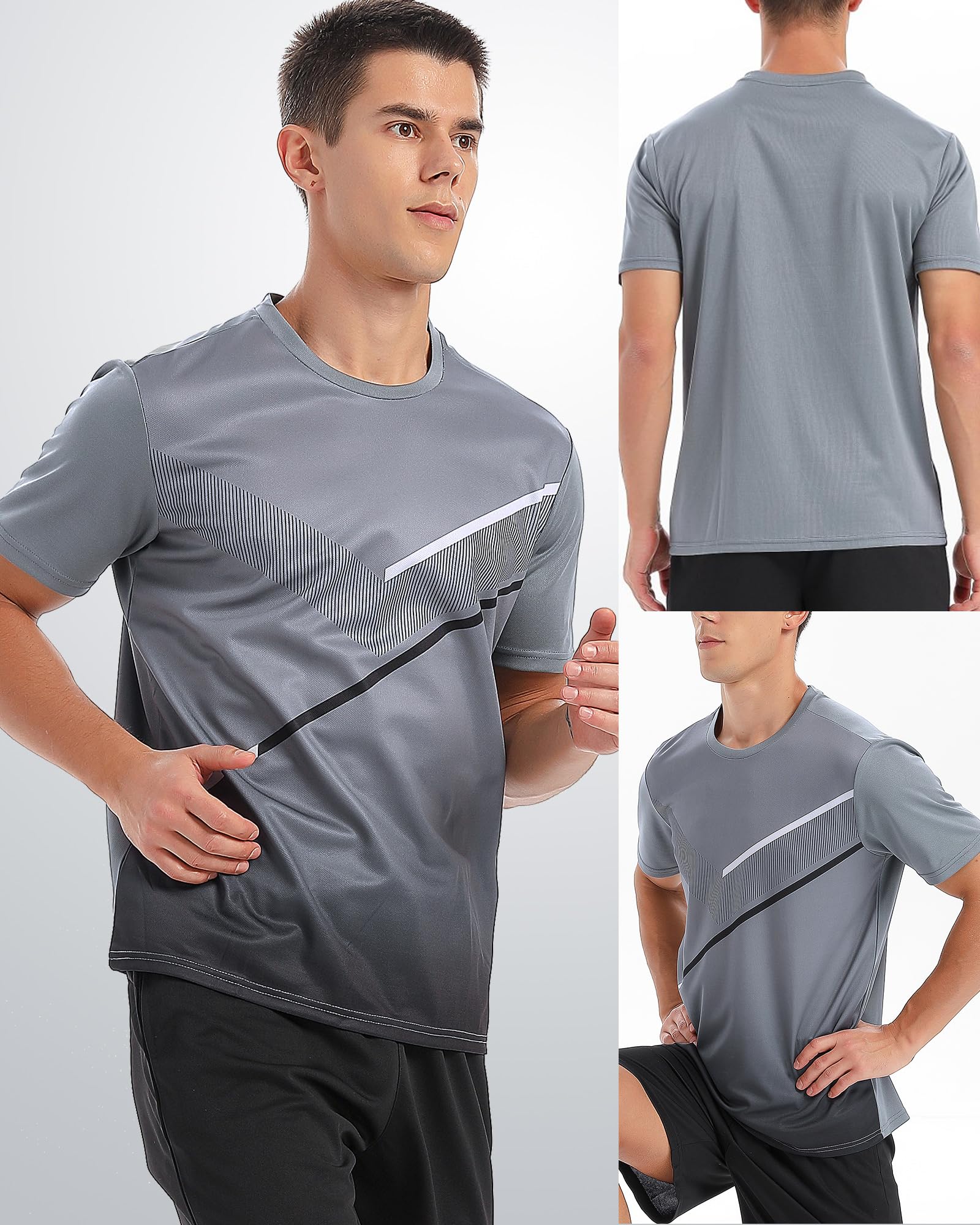Lot de 5 t-shirts d'entraînement pour homme - Course athlétique - Course à pied - Gym - Séchage rapide - Manches courtes - Col rond - En vrac
