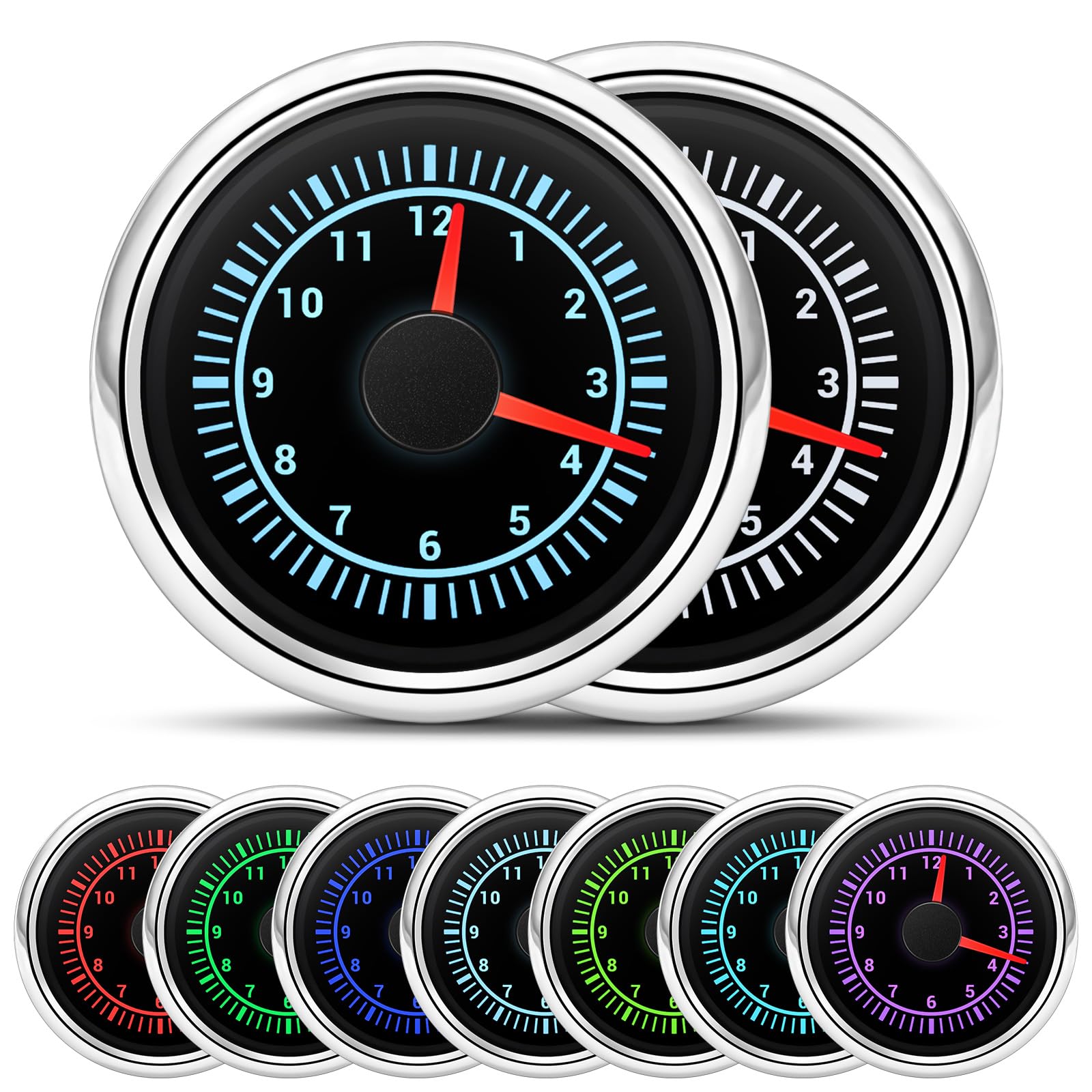 Orologio digitale universale da 52 mm e contatore ore di funzionamento, strumento per cruscotto, 12/24 V, retroilluminazione a 7 colori, per auto, camion, yacht, camper