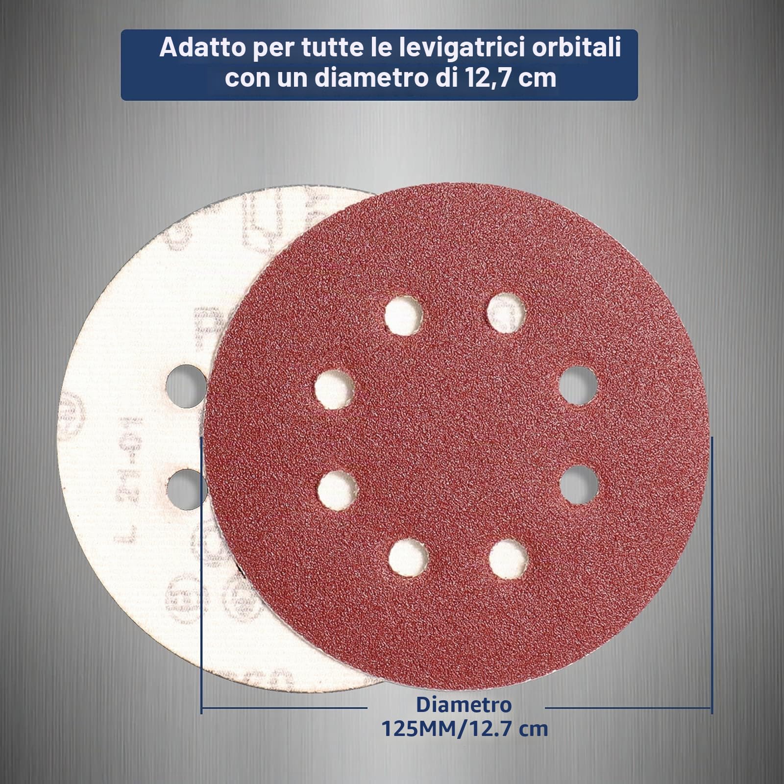 STEBRUAM 105 Pezzi Dischi Abrasivi 125mm, Carta Vetrata Abrasiva 8 Fori per Levigatrice Orbitale(Grana 40/60/100/150/240/320/600)