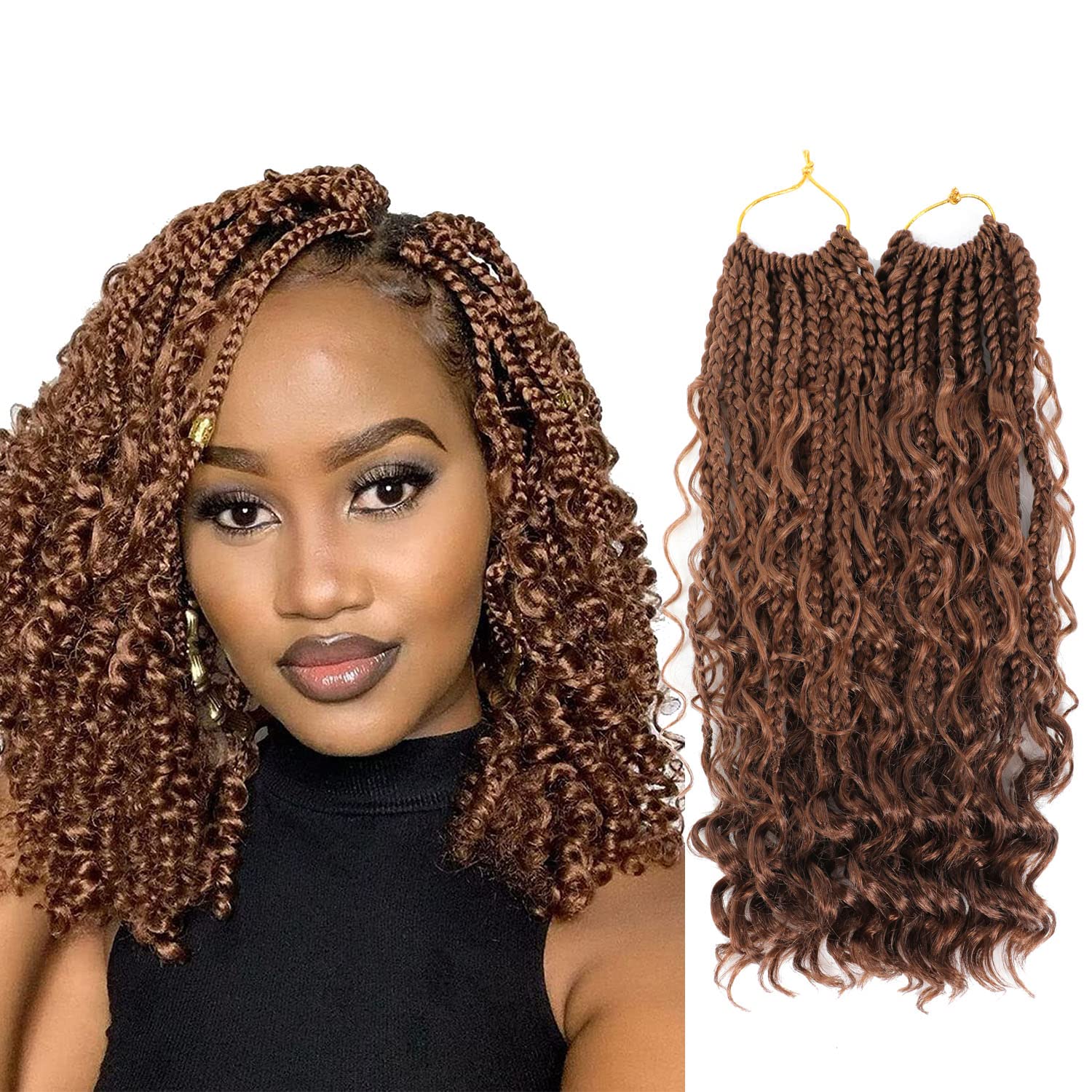 Ayana 12 Inch Crochet Box Braids Curly Ends Bohomian Crochet Braids Box Braids 3X Goddess Box Braids Crochet Hair Synthetic Crochet Braids Hair Extensions(12 Inch-8Pack, 30#) 12 Inch (Pack of 8) 30#