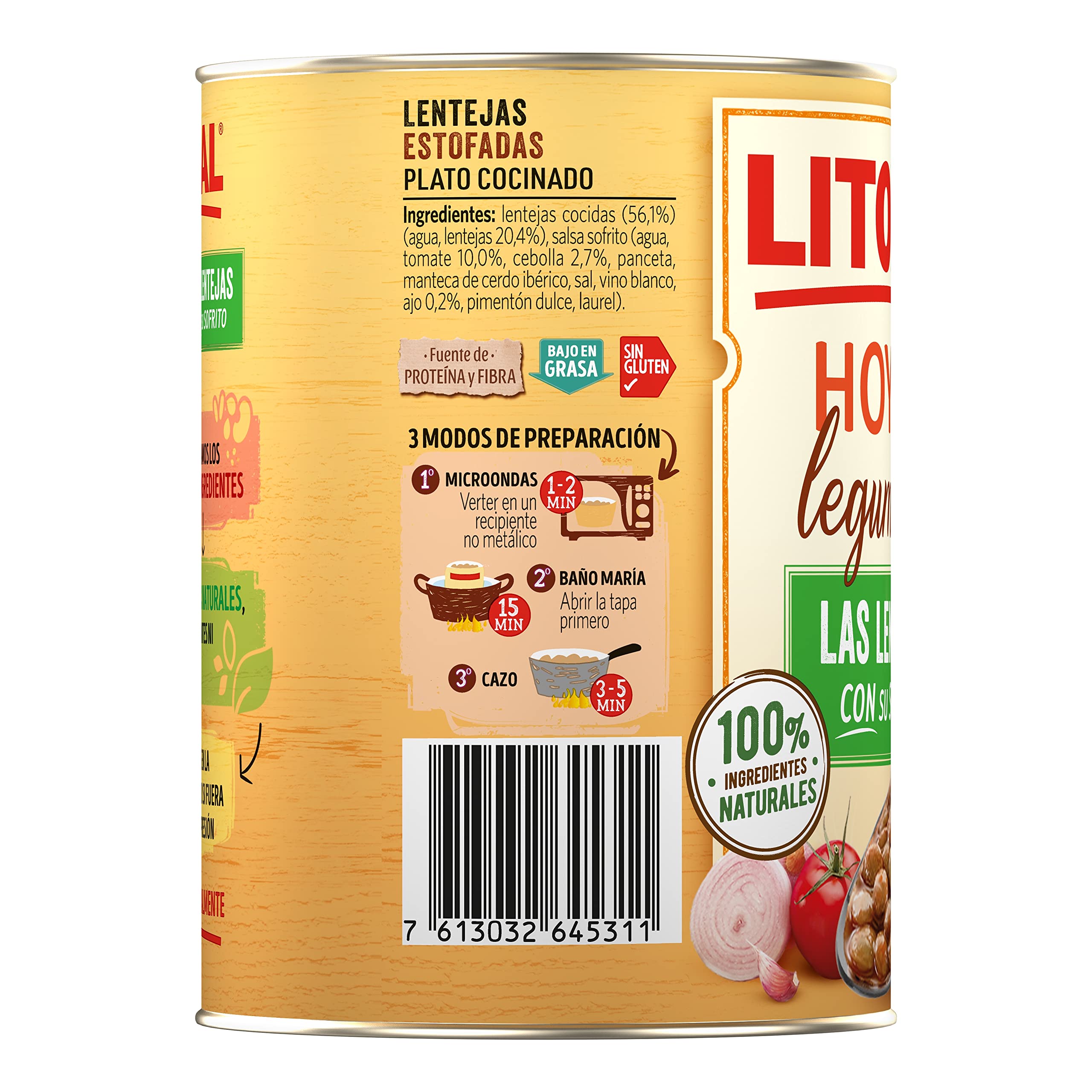 LITORAL Vegetal Garbanzos con Espinacas - Plato Preparado Sin Gluten - Pack de 10x425g - Total: 4.25kg & Hoy Legumbres Lentejas con su sofrito - Paquete de 15 x 425g (Total: 6.375 kg)