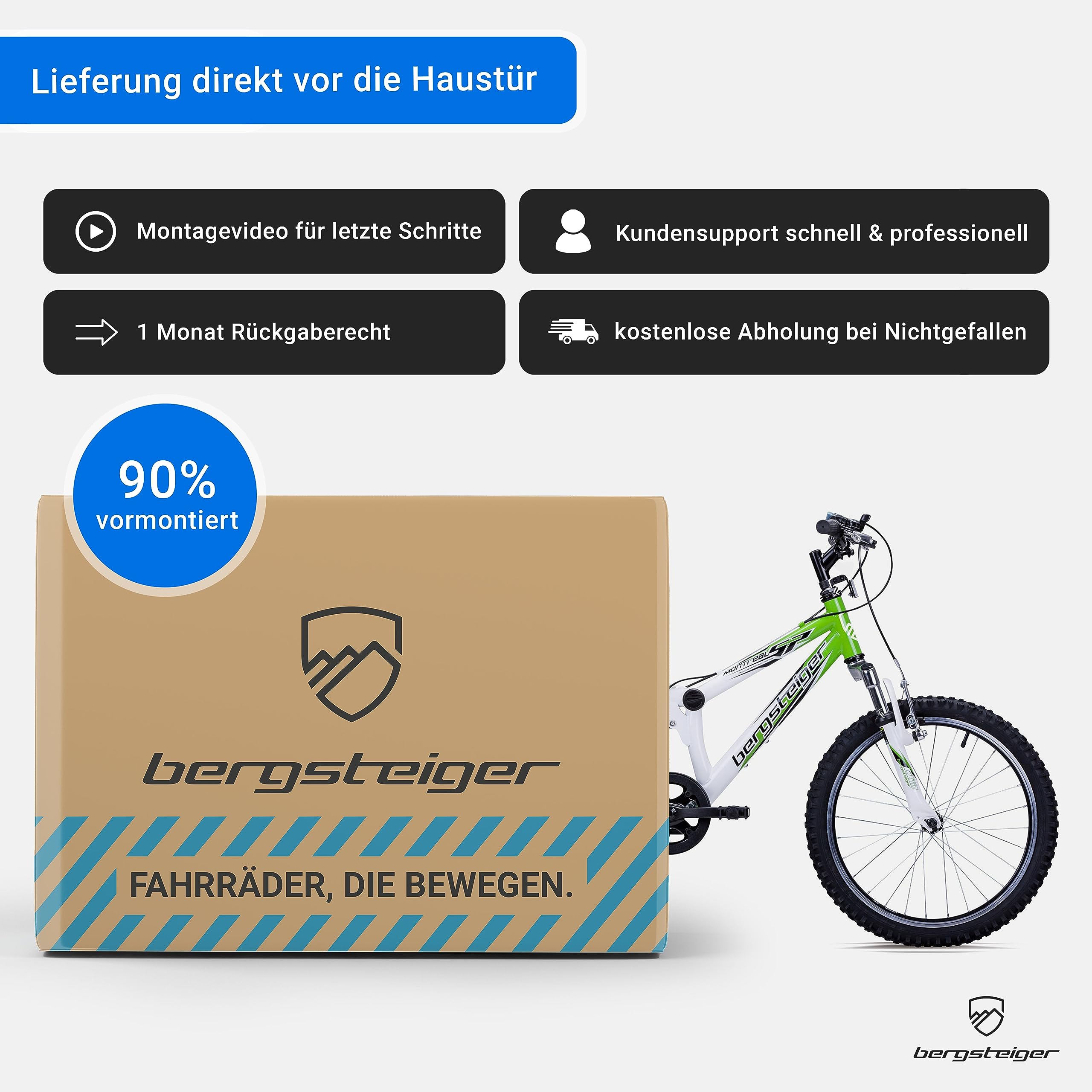 Bergsteiger Montreal 20/24 Zoll Kinderfahrrad Mountainbike mit Vollfederung | Ideal für den Schulweg ab 115 cm Körpergröße. Mit 18-Gang-Schaltung, Scheibenbremse und zu 90 Prozent fertig vormontiert.