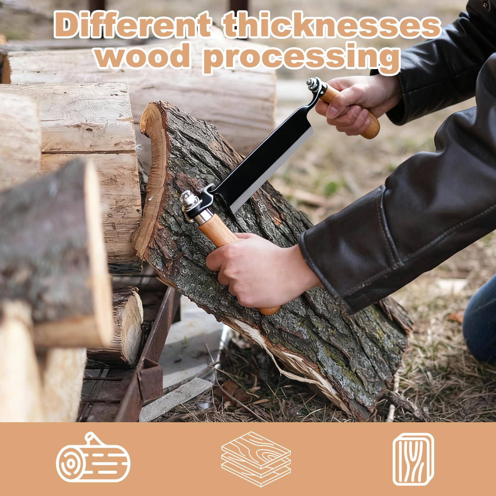 GBKDQQ Couteau de traction pour bois : couteau de traction multifonction de 20,32 cm avec poignées en bois, couteau à tirer, lame à éplucher pour le traitement du tronc d'arbre, couteau à éplucher