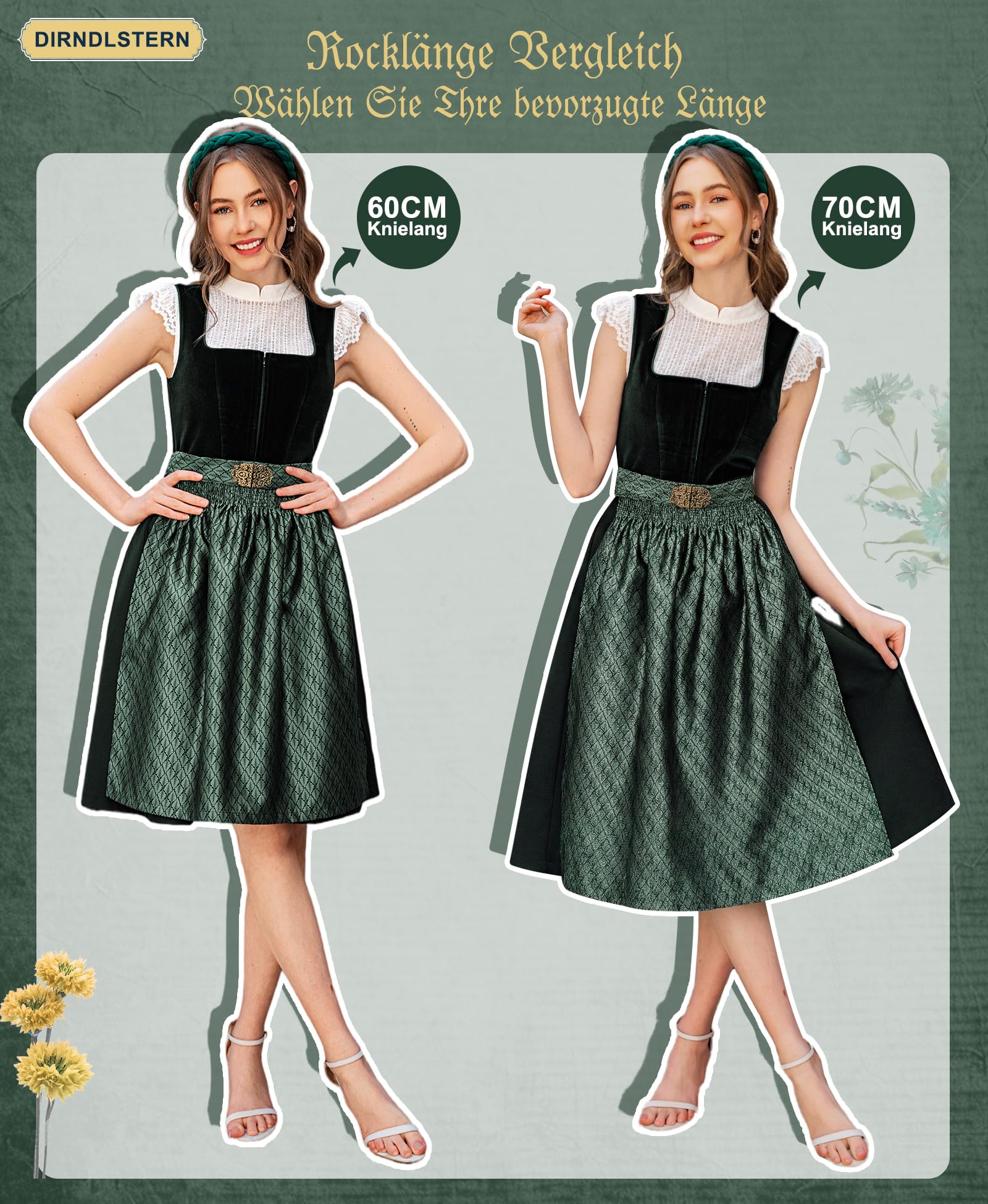 DIRNDLSTERN Dirndl Donna Oktoberfest Costume - Midi Bavarese Abito Costumi Tradizionale Germandress Verde