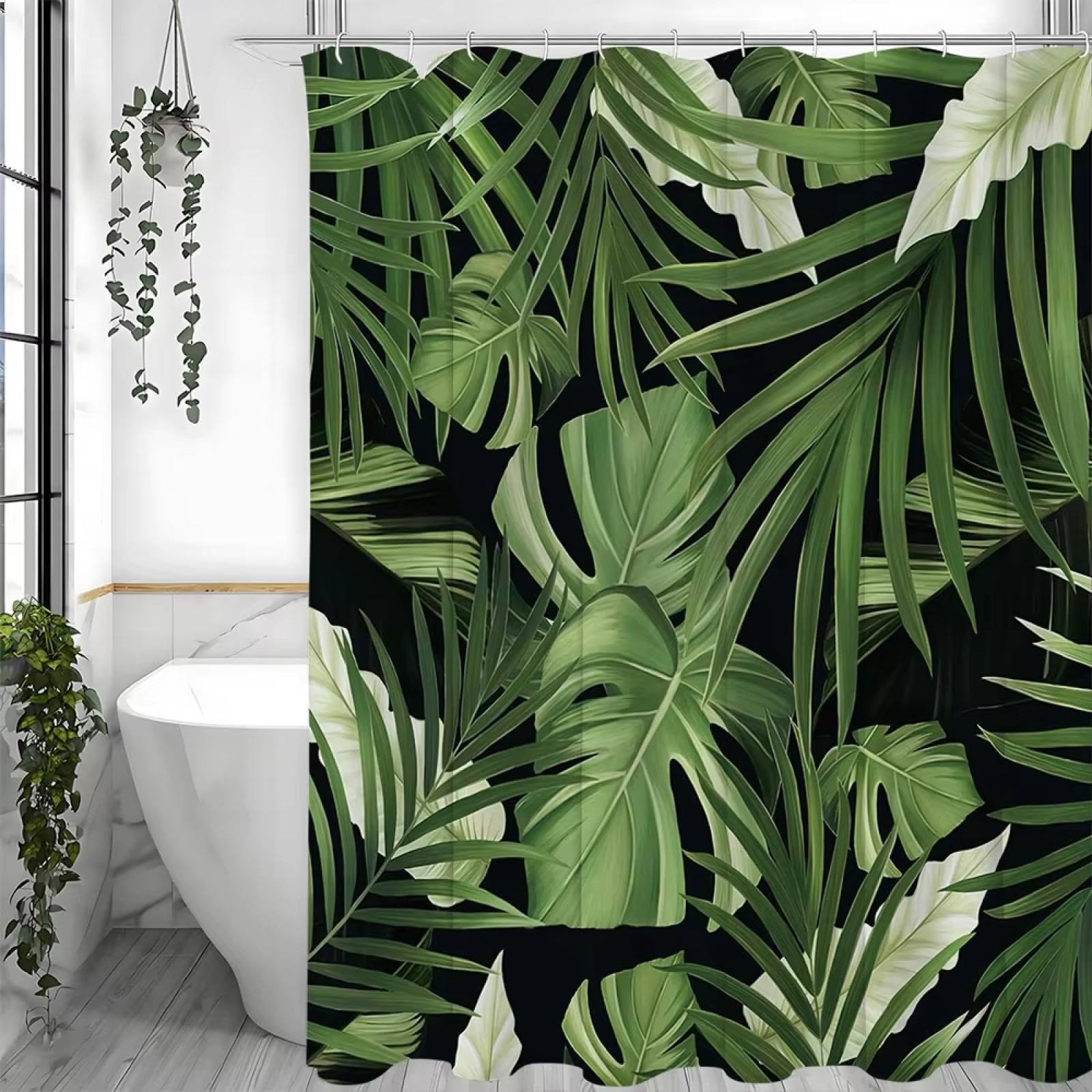Rideau de Douche décoratif en Tissu imperméable, Motif Feuilles Vertes, forêt, Arbre, Verdure, 240 x 200 cm (l x H).