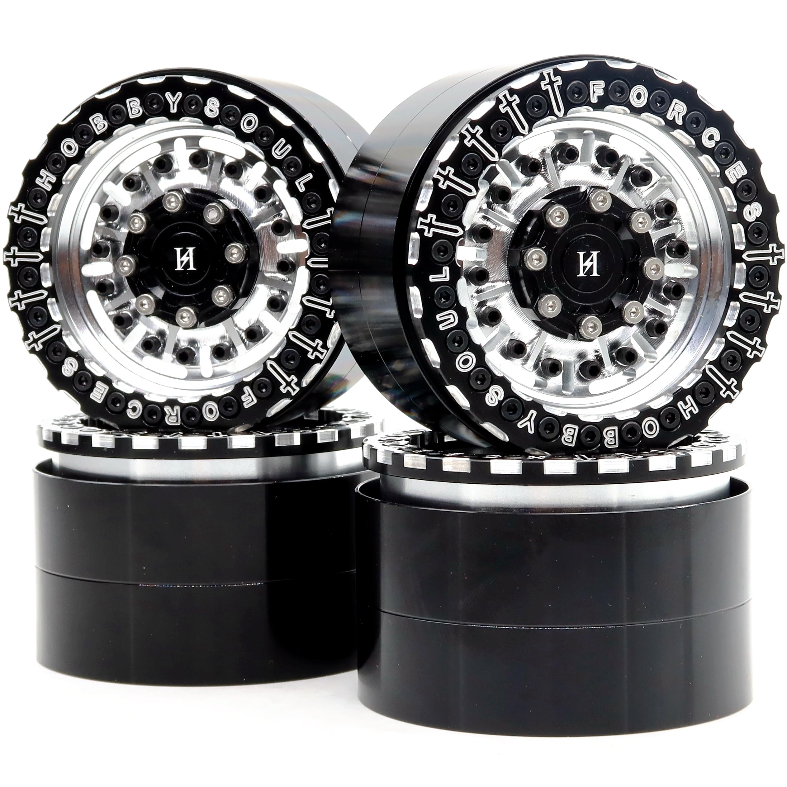 HOBBYSOUL Lot de 4 jantes hexagonales en aluminium 2.2 Beadlock de 12 mm, couleur argent et