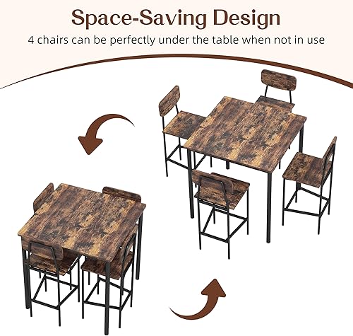 Miniatura 4 de NUNU LAB Mesa de cocina y sillas de 4, juego de mesa de comedor para 4 personas con ahorro de espacio, juego de comedor industrial resistente que