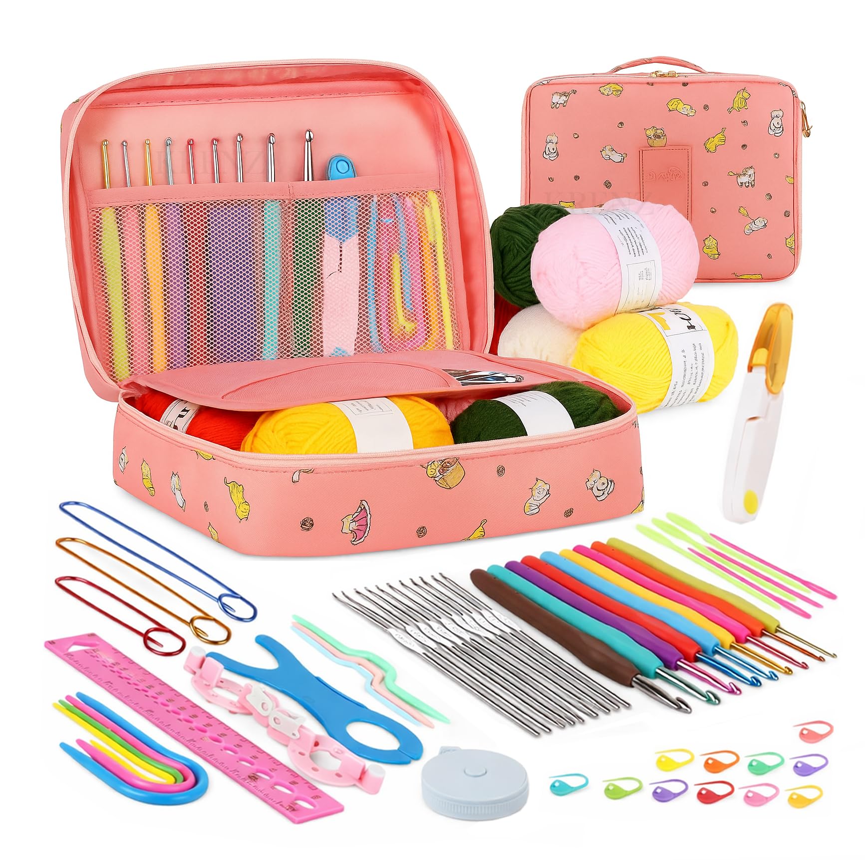 KRENZ 59 Pcs Starter Kit for Beginners Kids Crochet Kit for