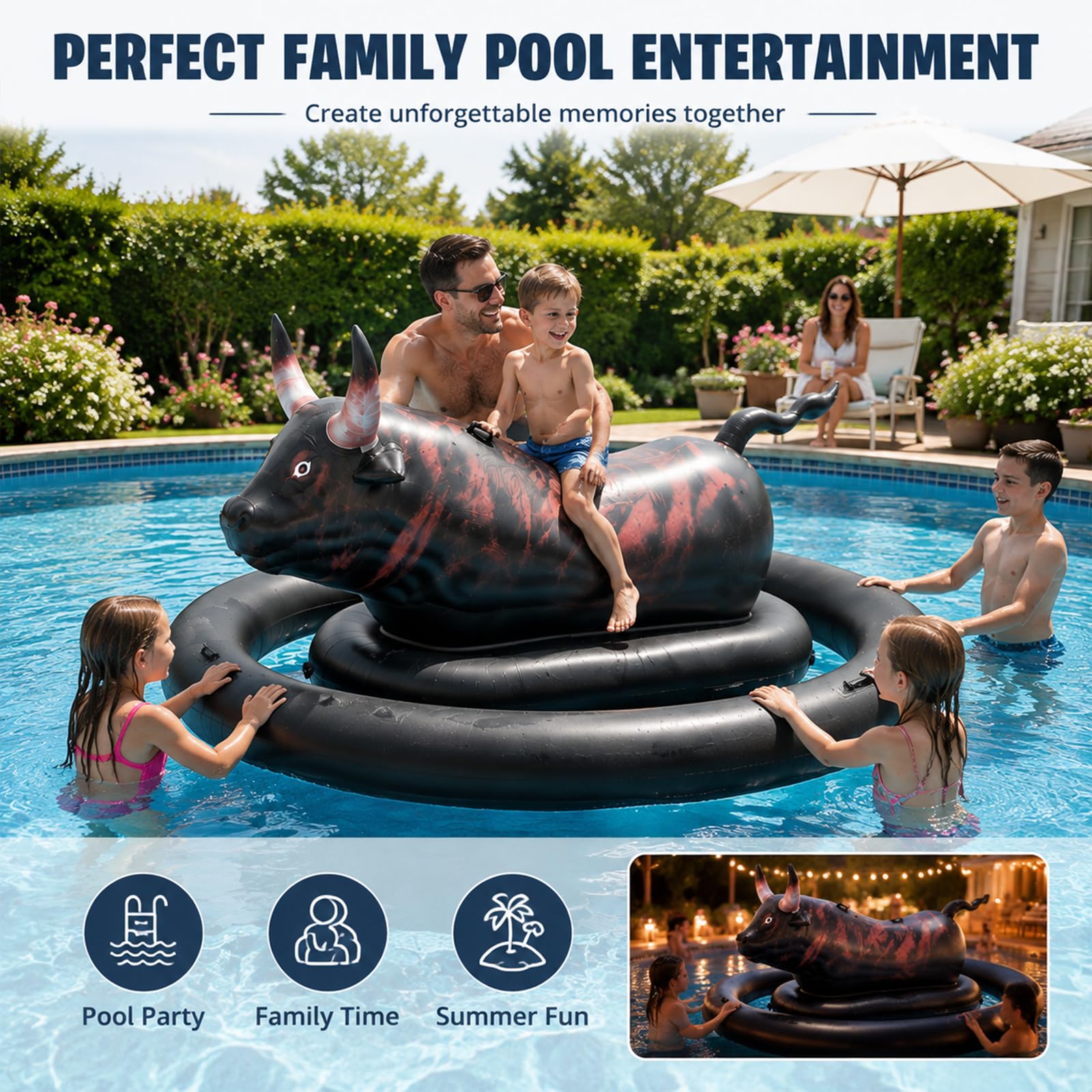 Juguete acuático flotante XXL inflable toro piscina