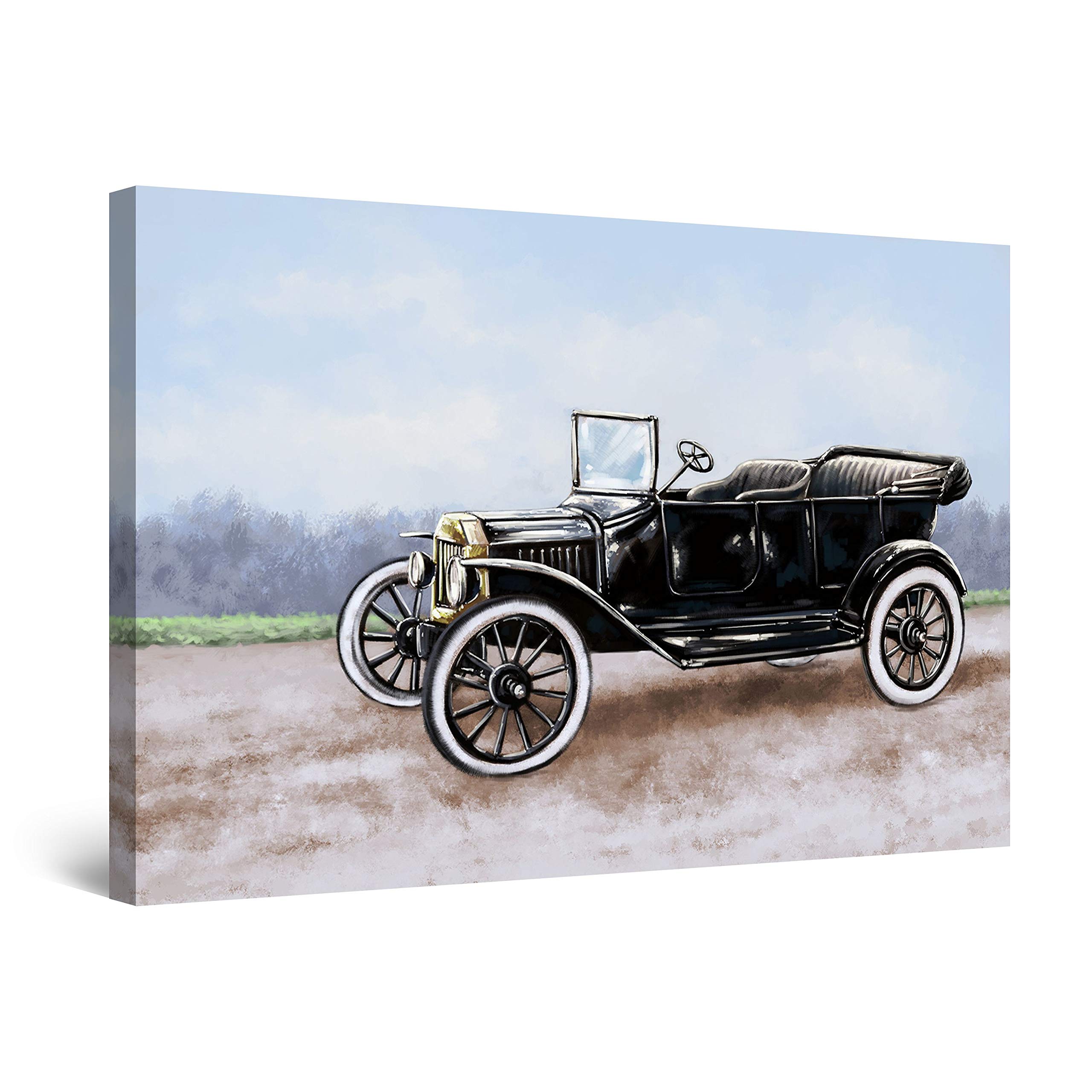 Startonight Canvas Wall Art Abstract - The Retro Black Car of the Past Epoch Painting - Large Artwork Print for Living Room 32" x 48"