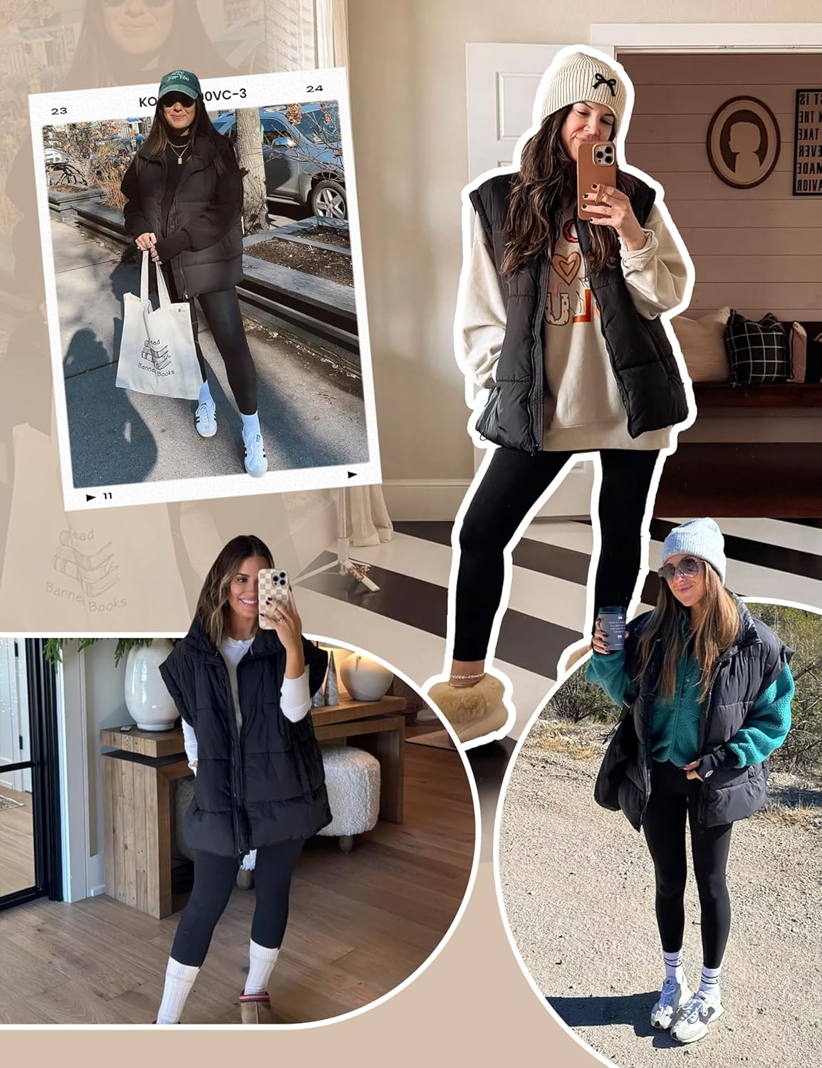 APAFES Women Winter Oversized Puffer Vest Quilted Lightweight Stand Collar Sleeveless Padded Puffy Jackets Coat with Pockets - Image 4