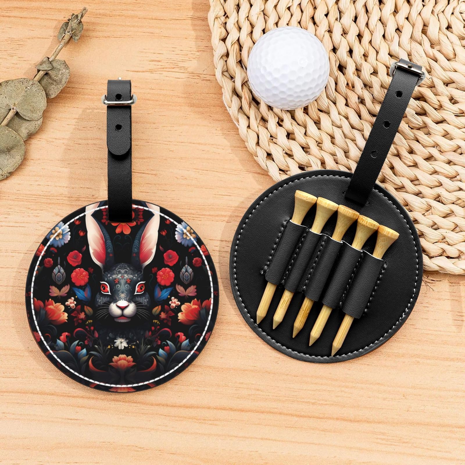 Black Rabbit's face Black Golf tee Storage Bag - Durable and wear-Resistant Golf Accessories