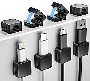 8 Pack Magnetic Cord Organizer Holder, Adjustable Cable Clips, Strong Adhesive Desk Cable Management Clips for Nightstand, Office, Car, Easy Open Design for Tidy Wire Organization